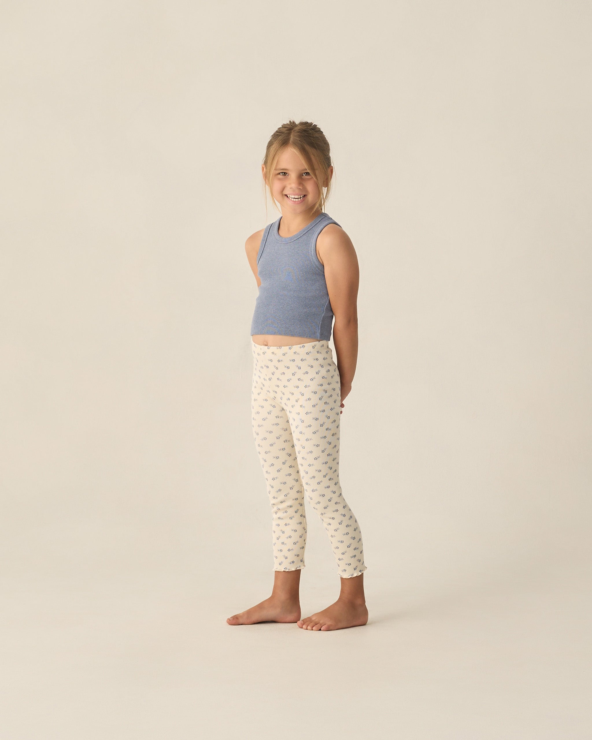 Ribbed Legging Set Natural Blue Ditsy, Heathered Marine