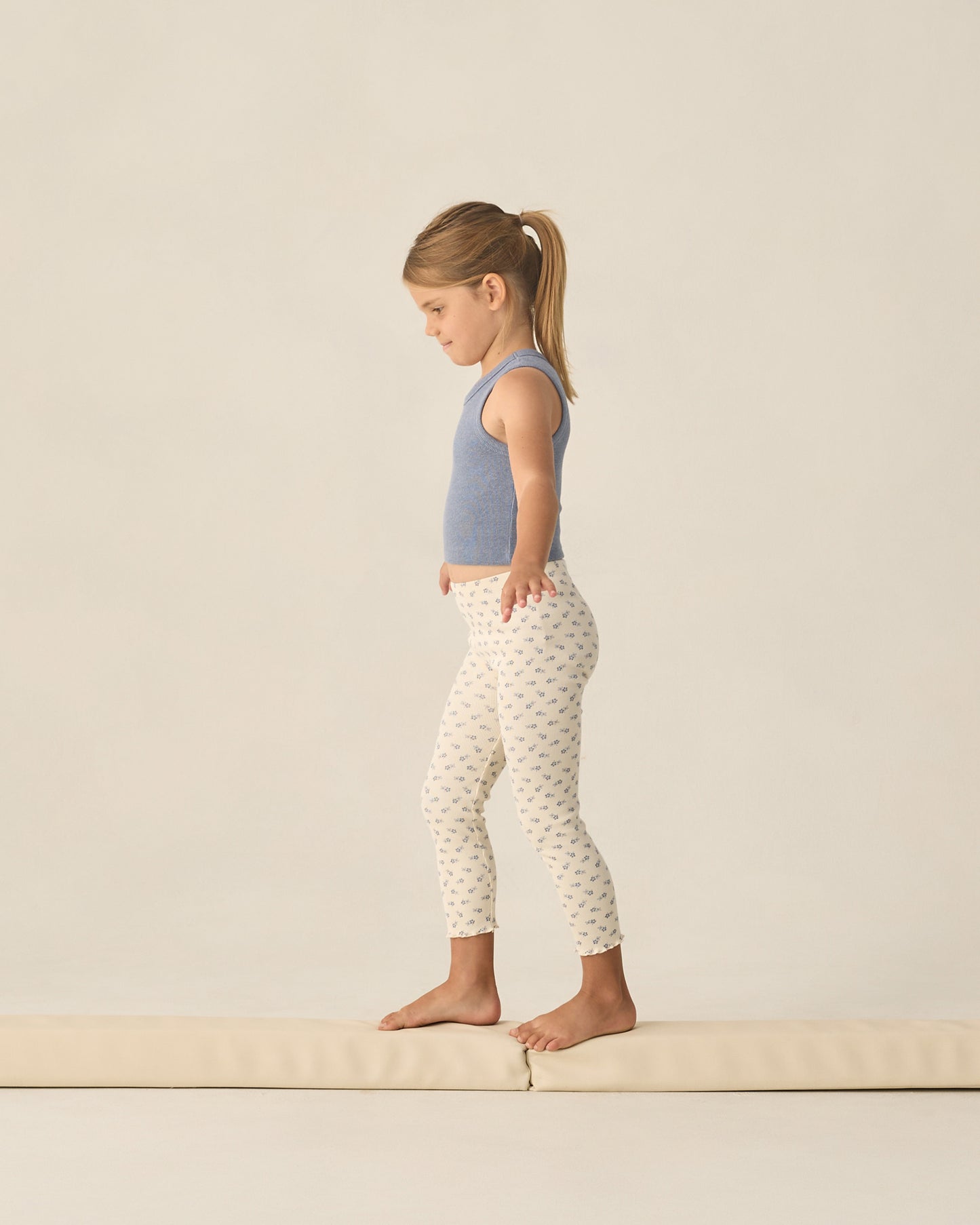 Ribbed Legging Set Natural Blue Ditsy, Heathered Marine