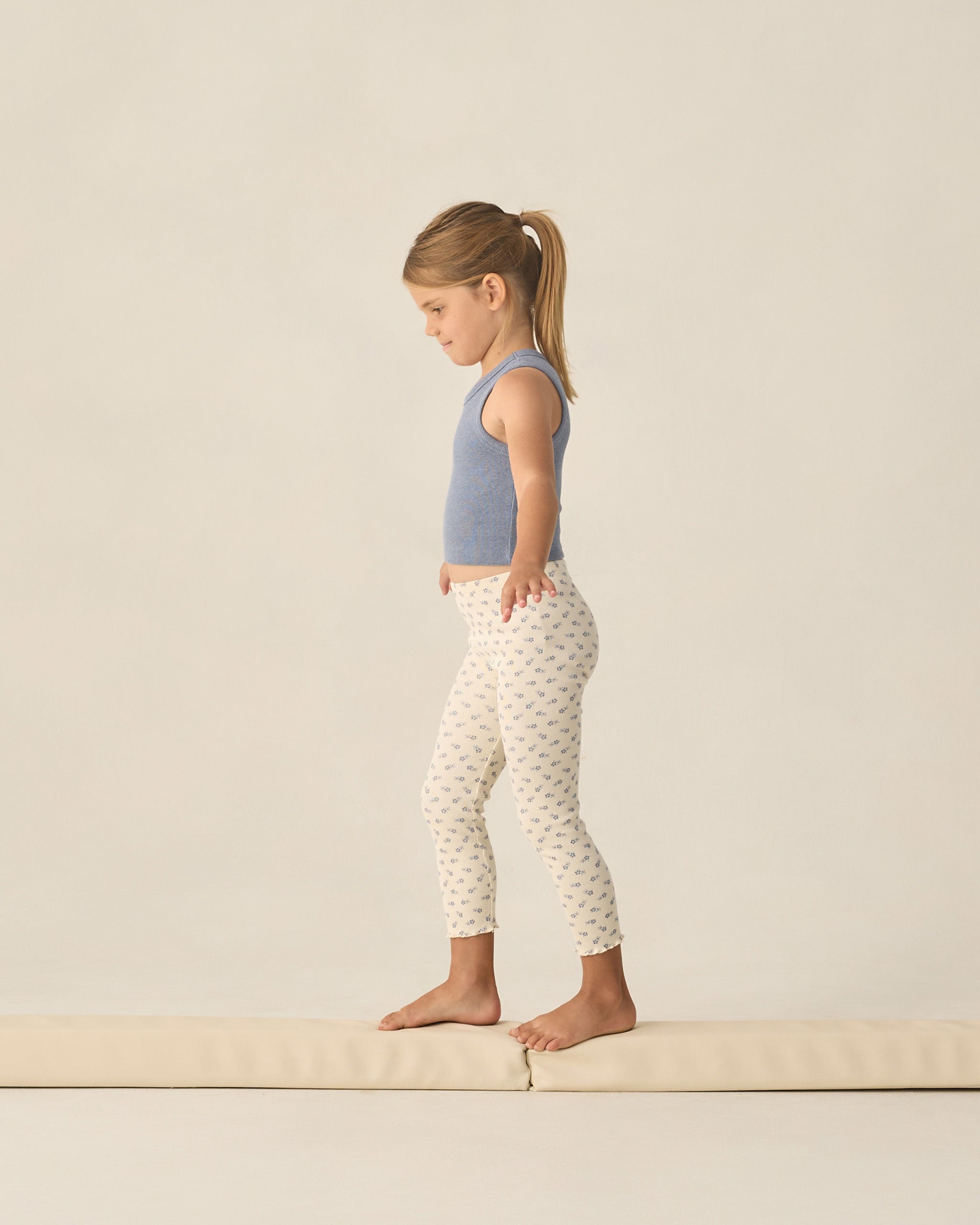 Ribbed Legging Set Natural Blue Ditsy, Heathered Marine