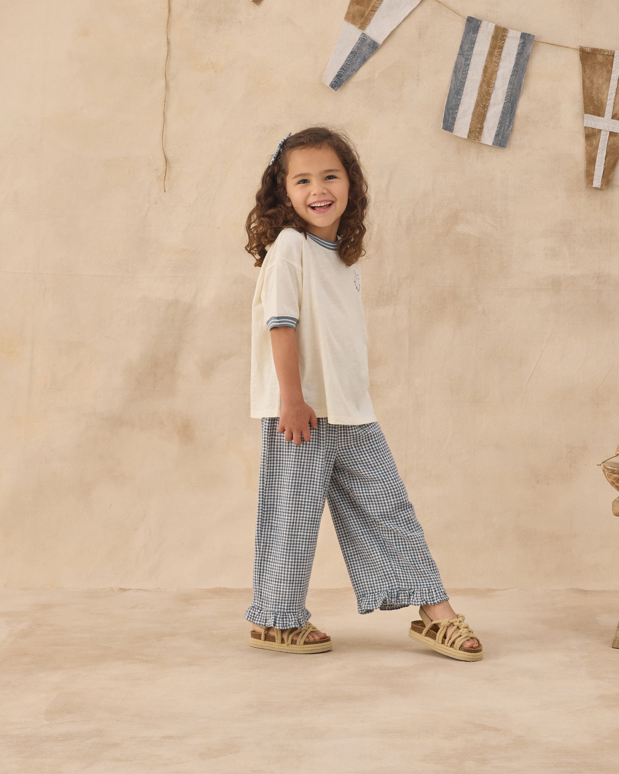 Wide Leg Pant Marine Gingham - Rylee + Cru | Kids Clothes | Trendy Baby Clothes | Modern Infant Outfits |