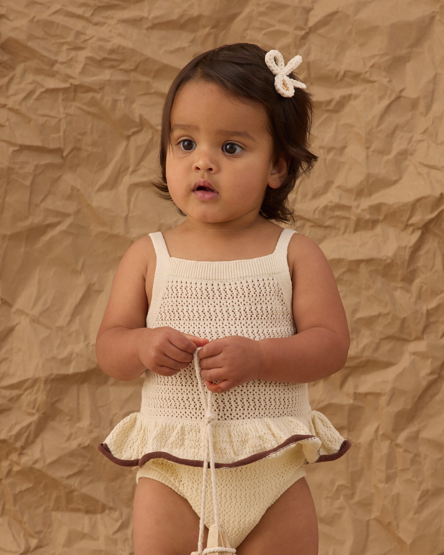 Crochet Ruffle Romper Natural