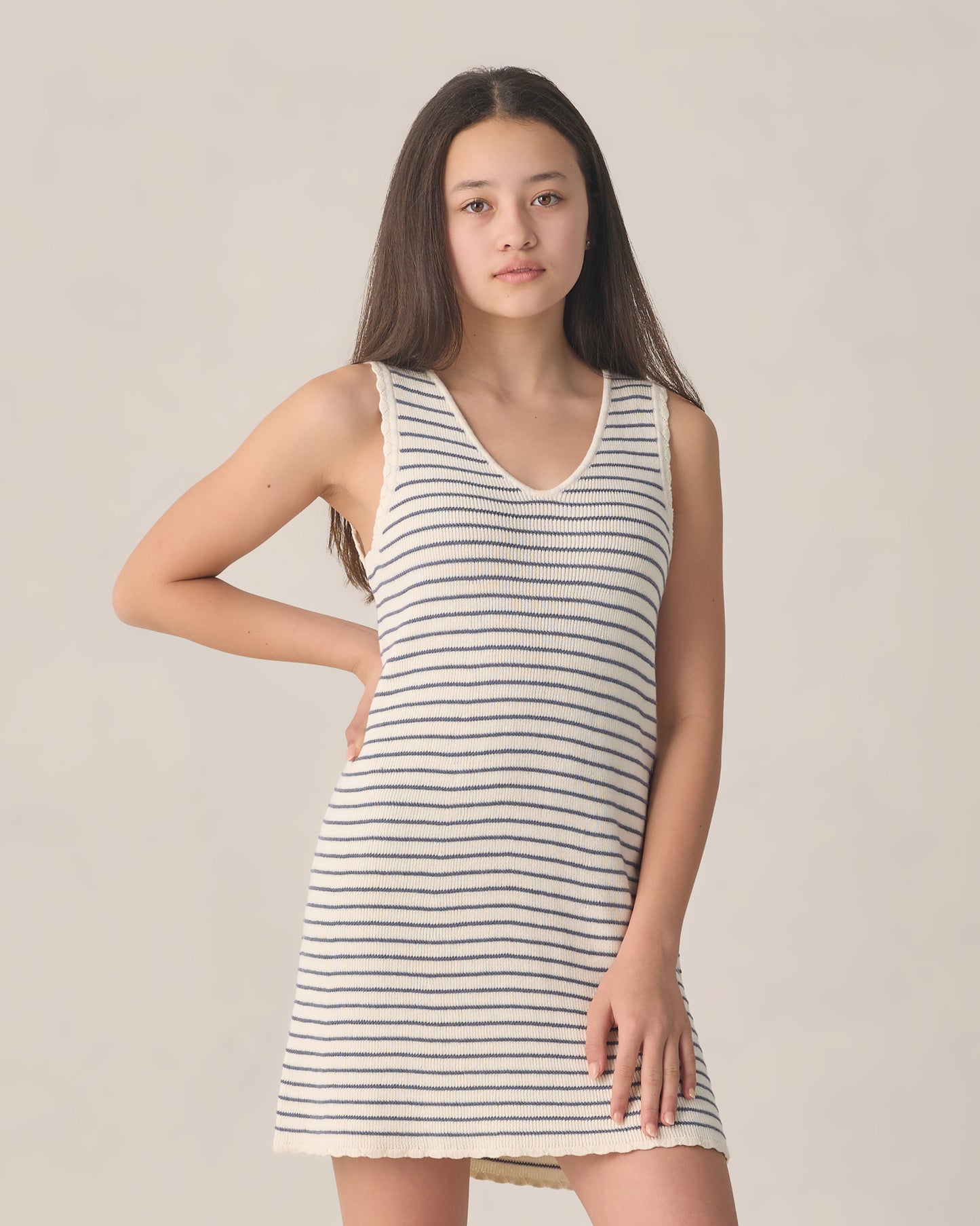 Teen Crochet Tank Mini Dress Marine Stripe