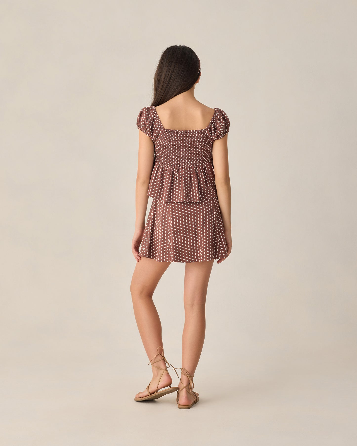 Teen Flutter Top Chocolate Polka Dot