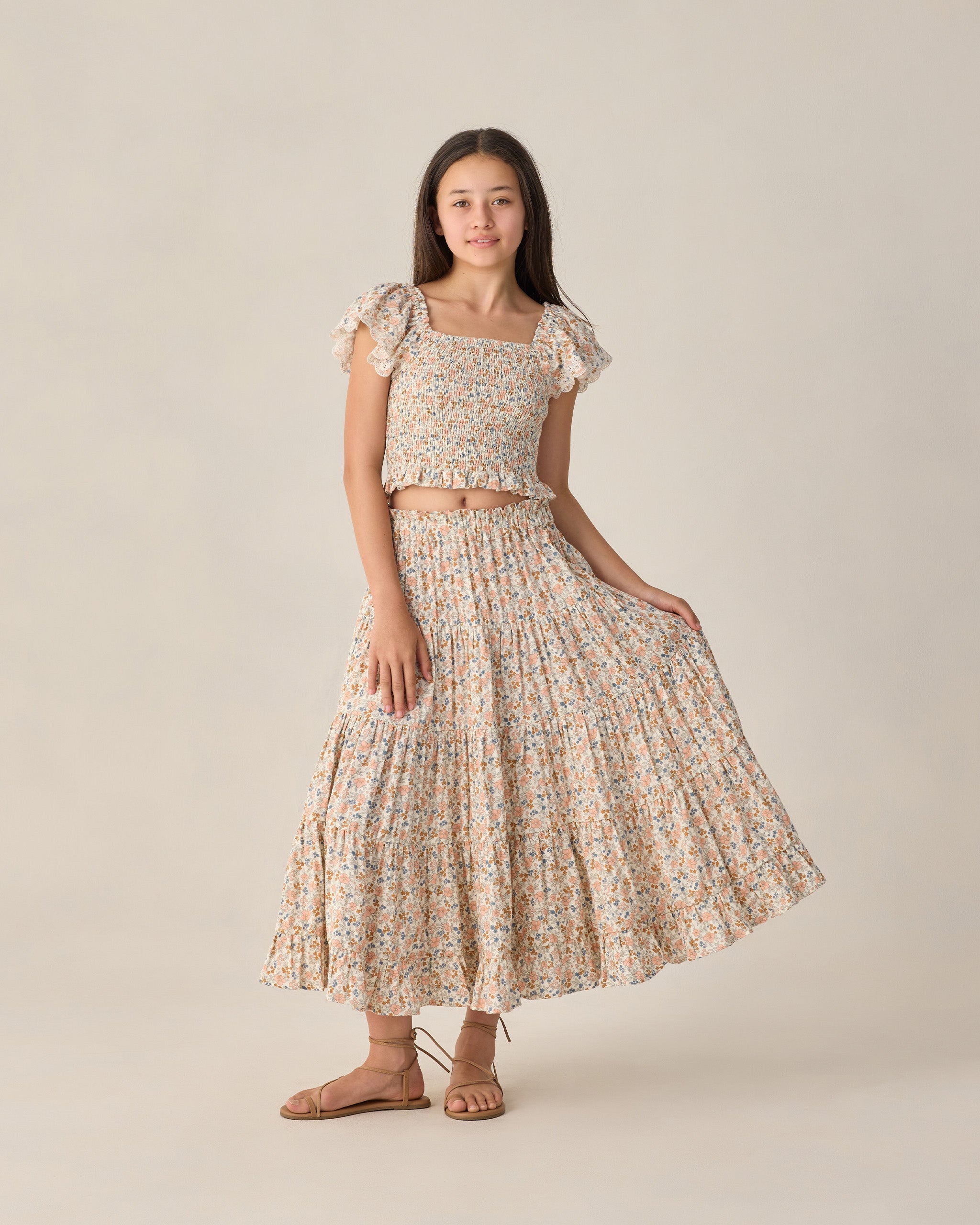 Teen Ruffle Tiered Maxi Skirt Flower Fields