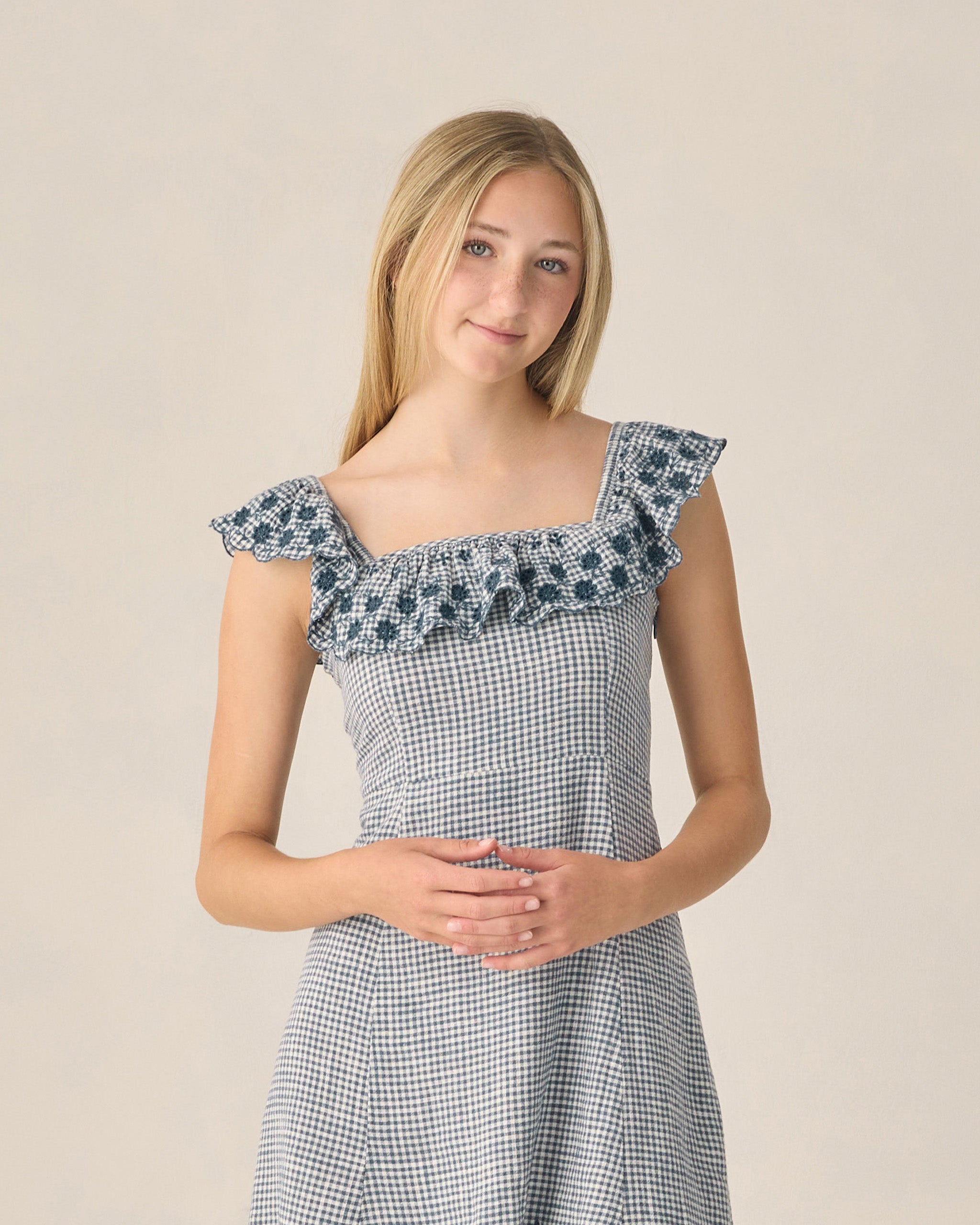 Teen Bianca Mini Dress Marine Gingham – Rylee + Cru