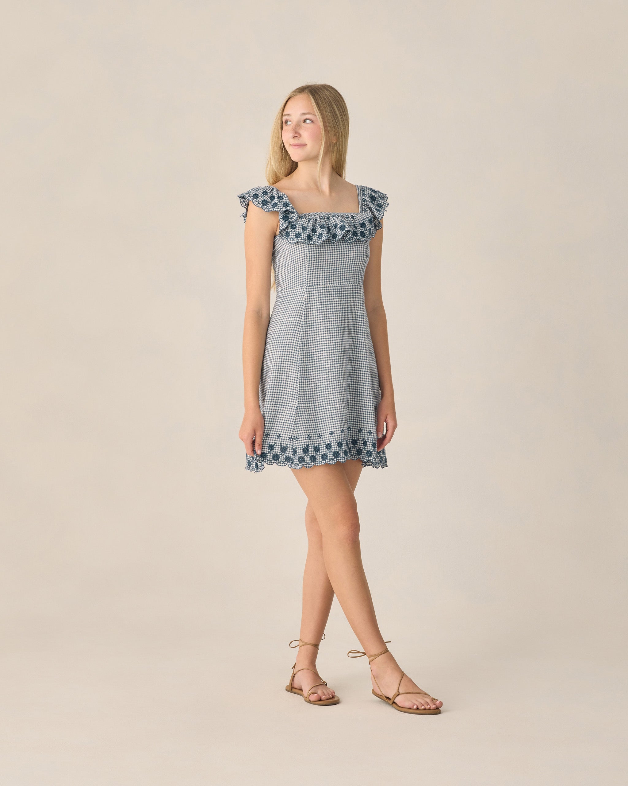 Teen Bianca Mini Dress Marine Gingham – Rylee + Cru