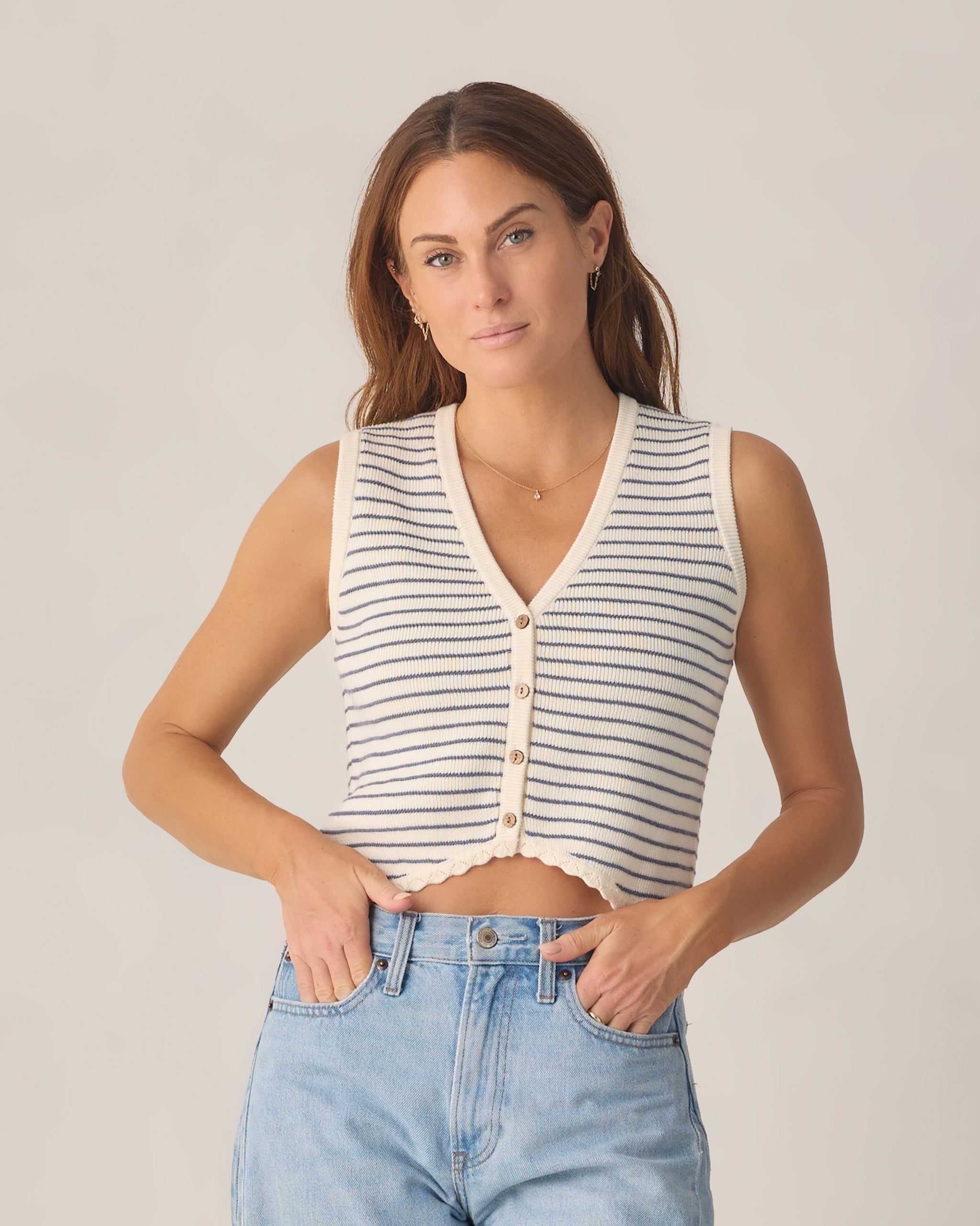 Women's Knit Vest Marine Stripe – Rylee + Cru Women's Knit Vest Marine Stripe – Rylee + Cru