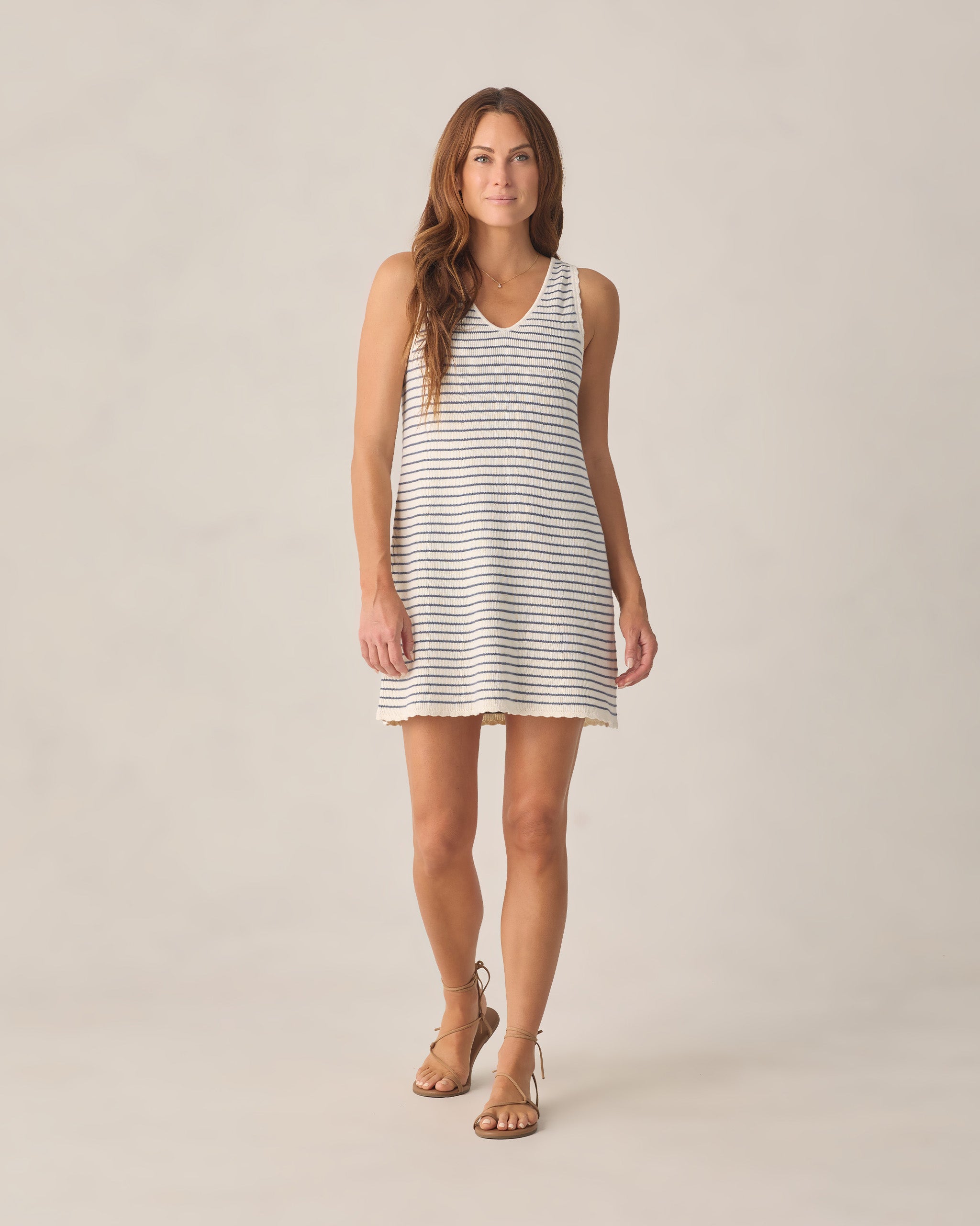 Women's Crochet Tank Mini Dress Marine Stripe