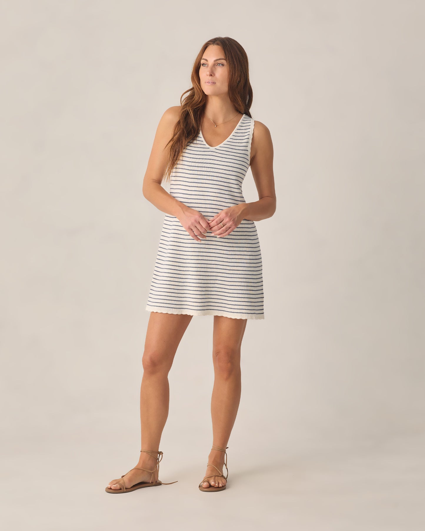 Women's Crochet Tank Mini Dress Marine Stripe