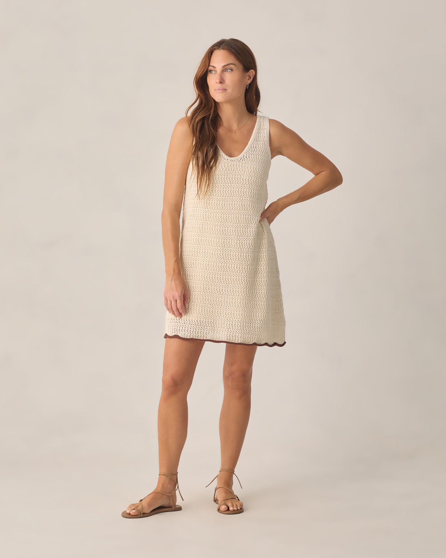 Women's Crochet Tank Mini Dress Natural