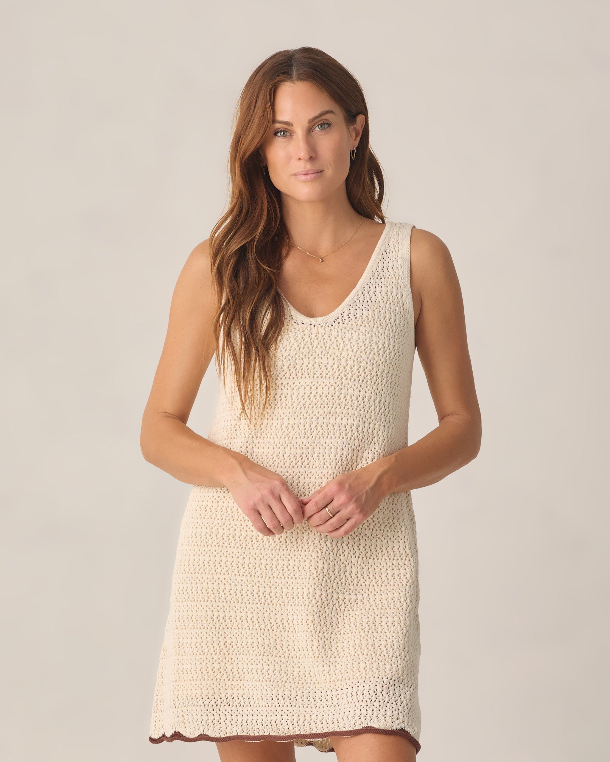 Women's Crochet Tank Mini Dress Natural
