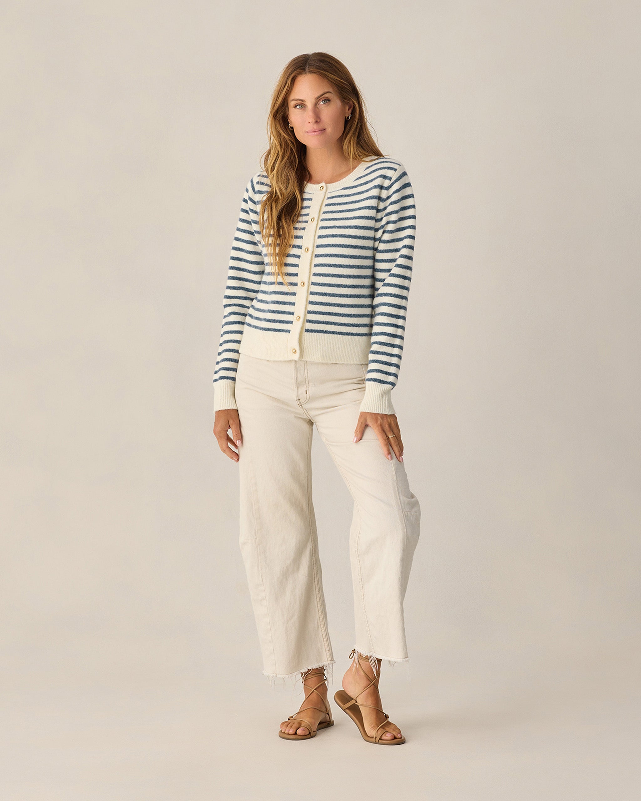 Cardigan classique pour femme à rayures maritimes