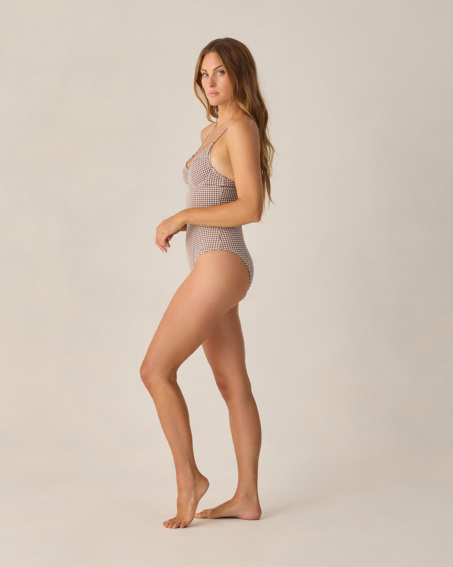 女式钢托巧克力色千鸟格连体衣