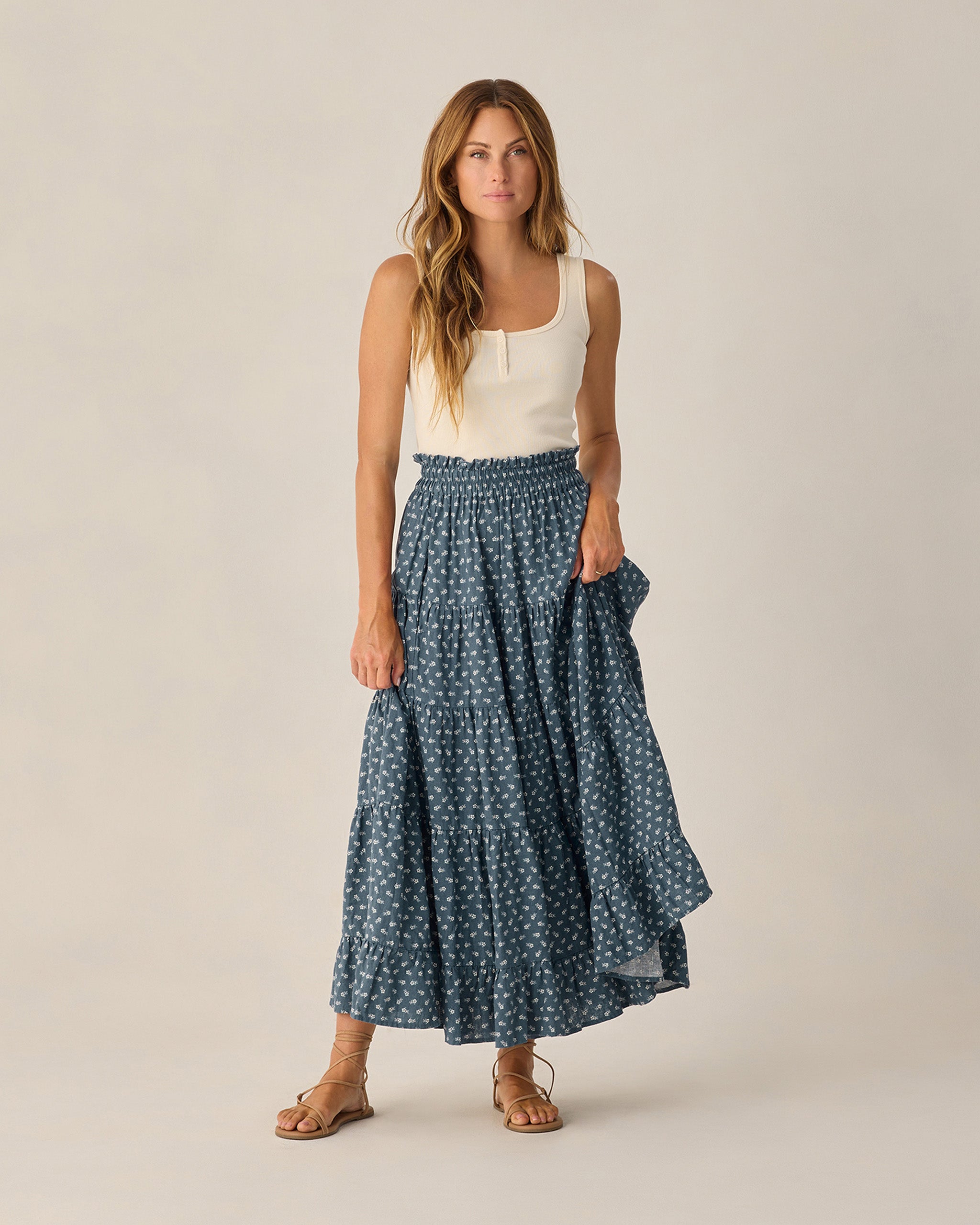Women's Ruffle Tiered Maxi Skirt Ditsy