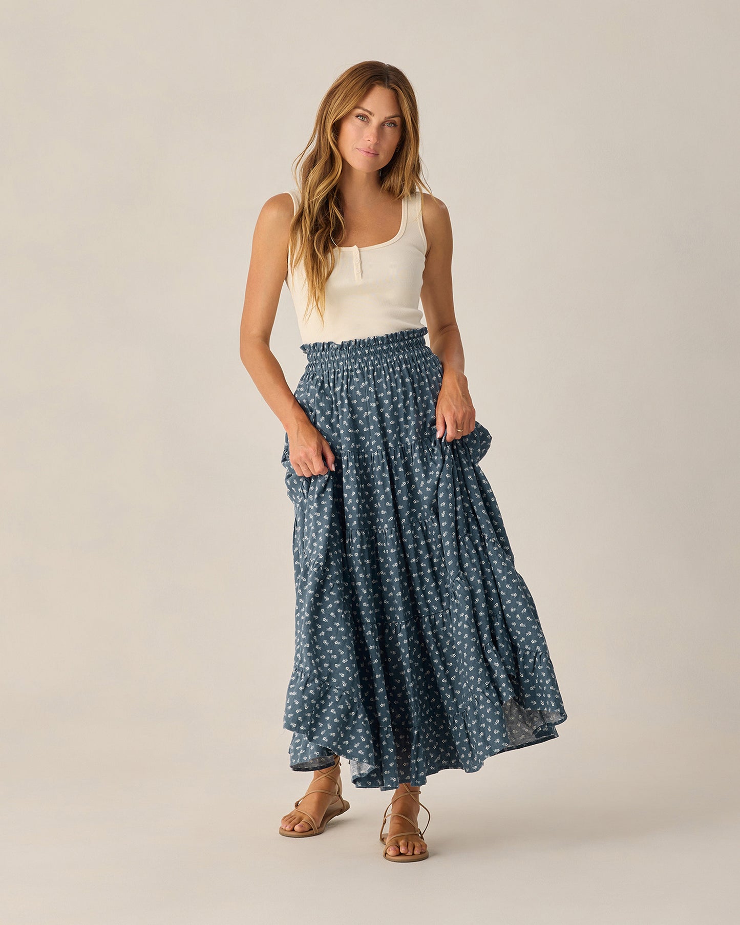 Women's Ruffle Tiered Maxi Skirt Ditsy