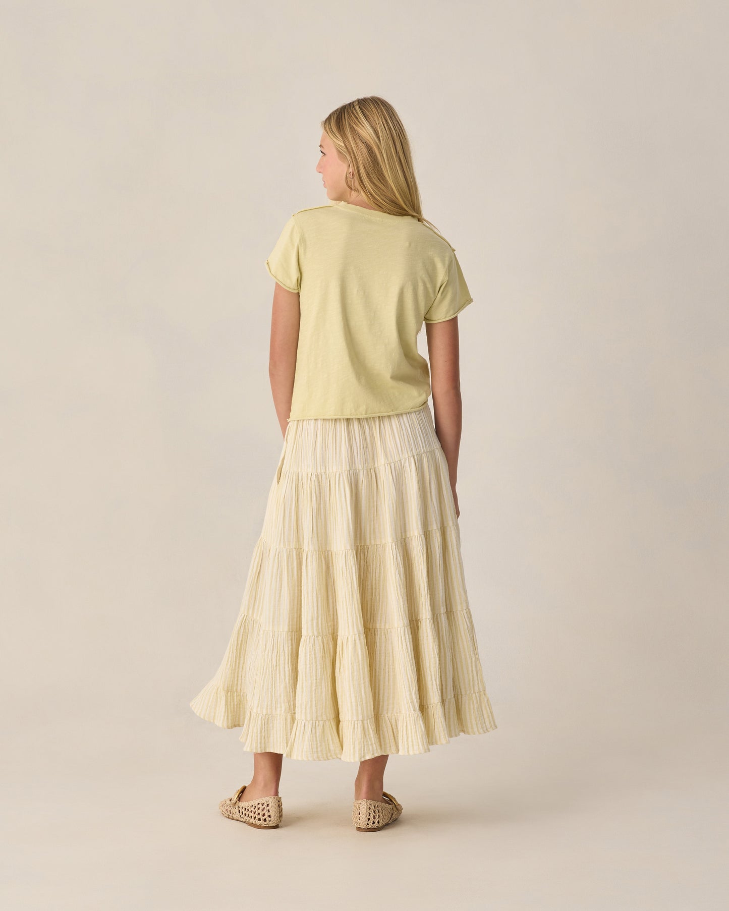 Teen Ruffle Tiered Maxi Skirt Citron Stripe - Rylee + Cru | Kids Clothes | Trendy Baby Clothes | Modern Infant Outfits |