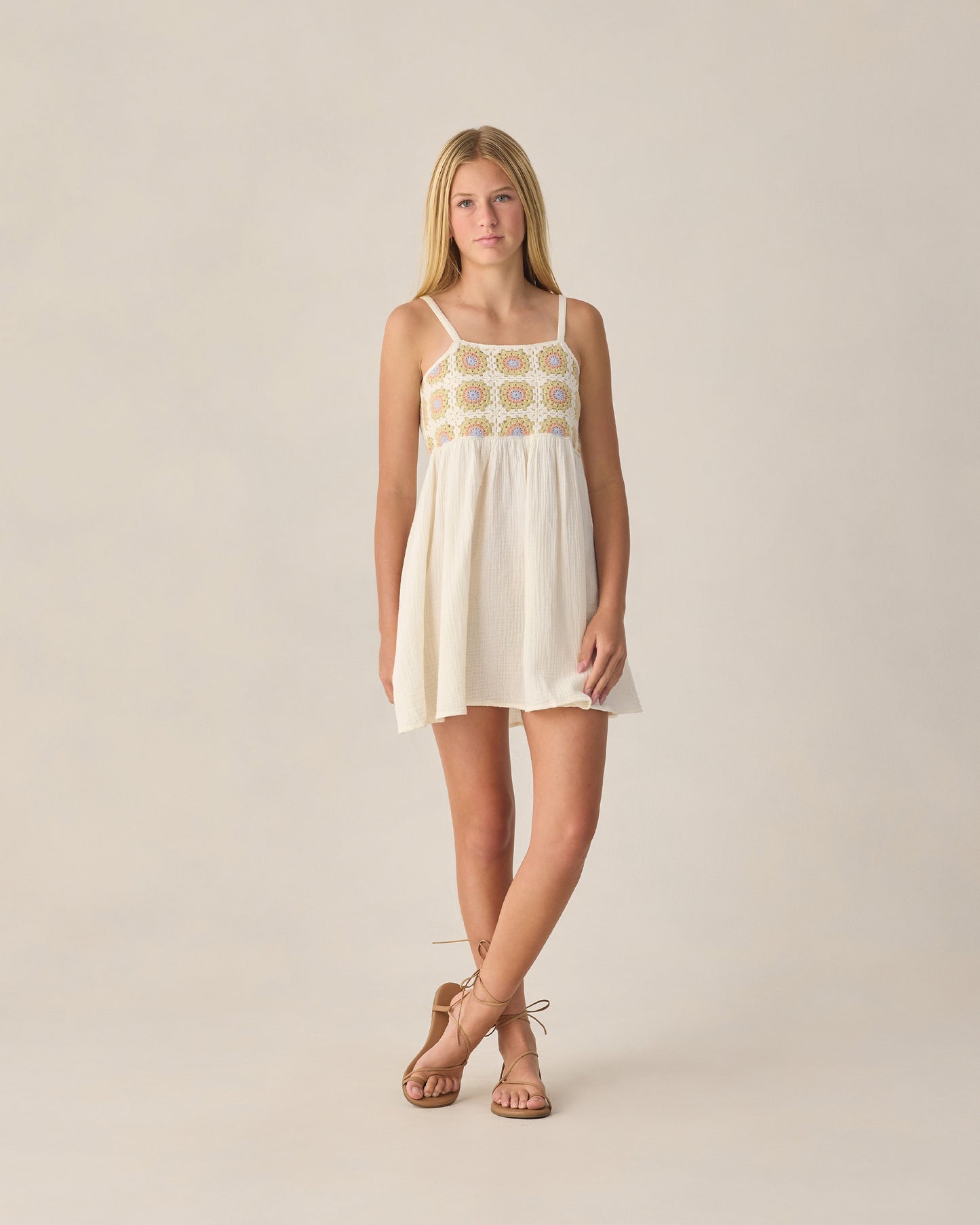 Teen Crochet Sundress Citron Daisy Check - Rylee + Cru | Kids Clothes | Trendy Baby Clothes | Modern Infant Outfits |