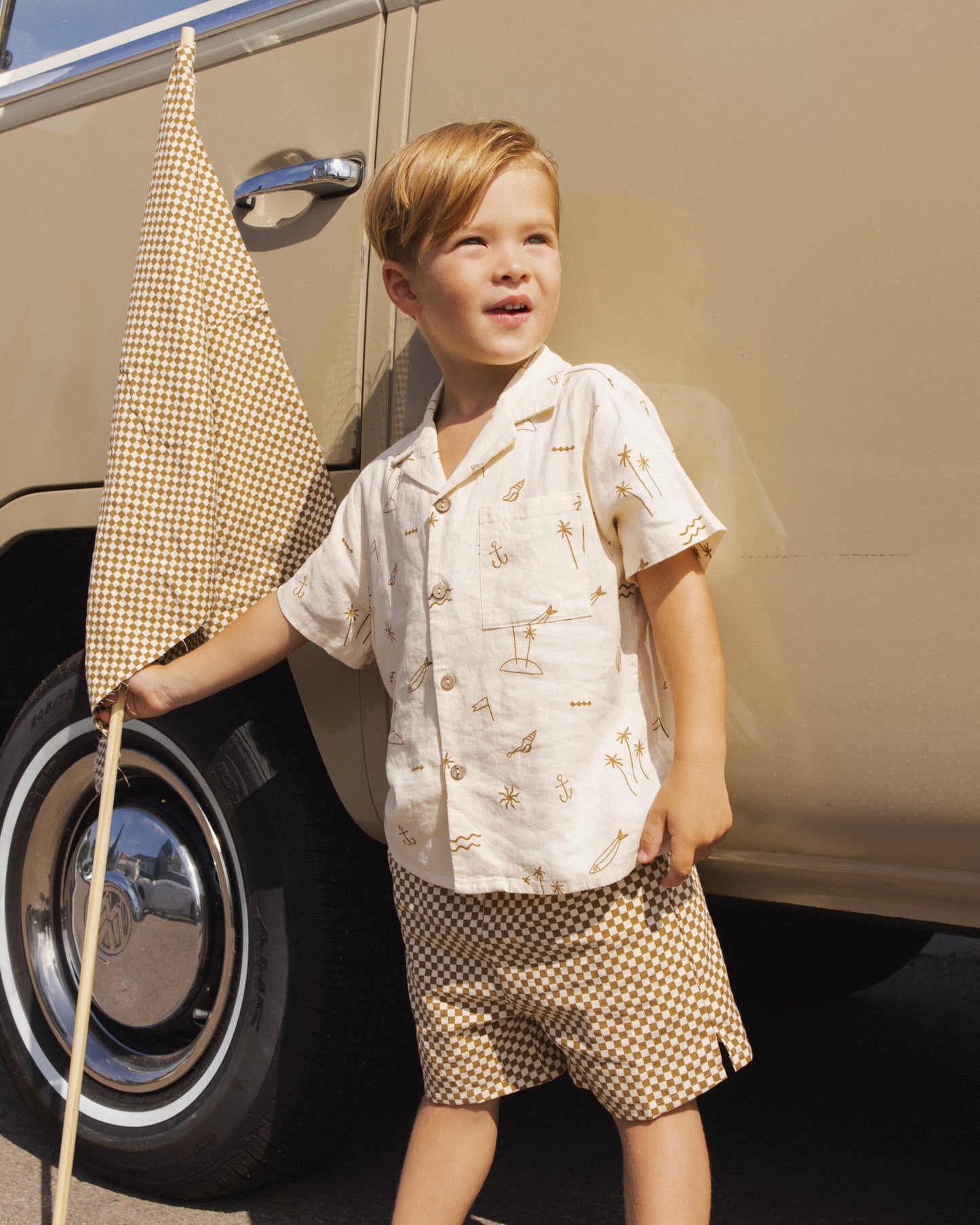 Perry Short Ocre Check - Rylee + Cru | Kids Clothes | Trendy Baby Clothes | Modern Infant Outfits |