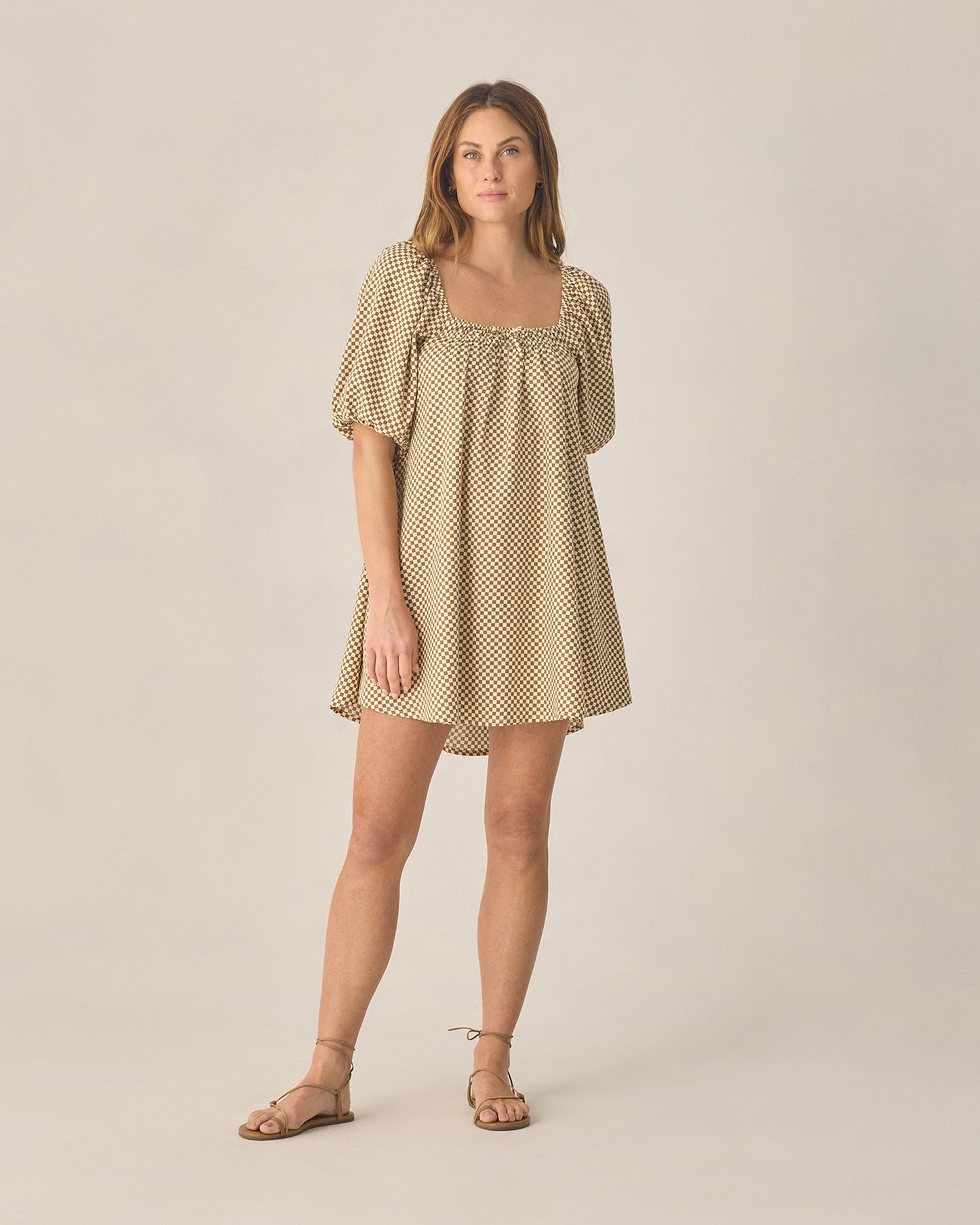 Women's Sabrina Mini Dress Ocre Check - Rylee + Cru | Kids Clothes | Trendy Baby Clothes | Modern Infant Outfits |