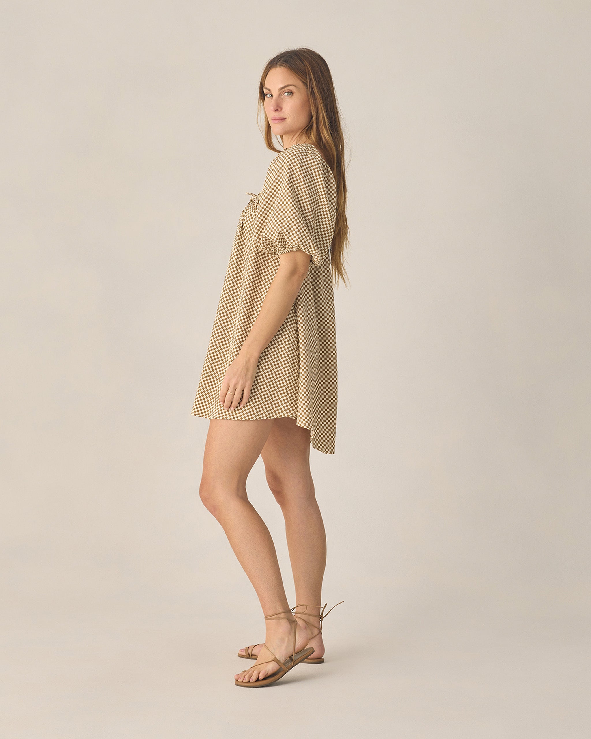 Women's Sabrina Mini Dress Ocre Check – Rylee + Cru