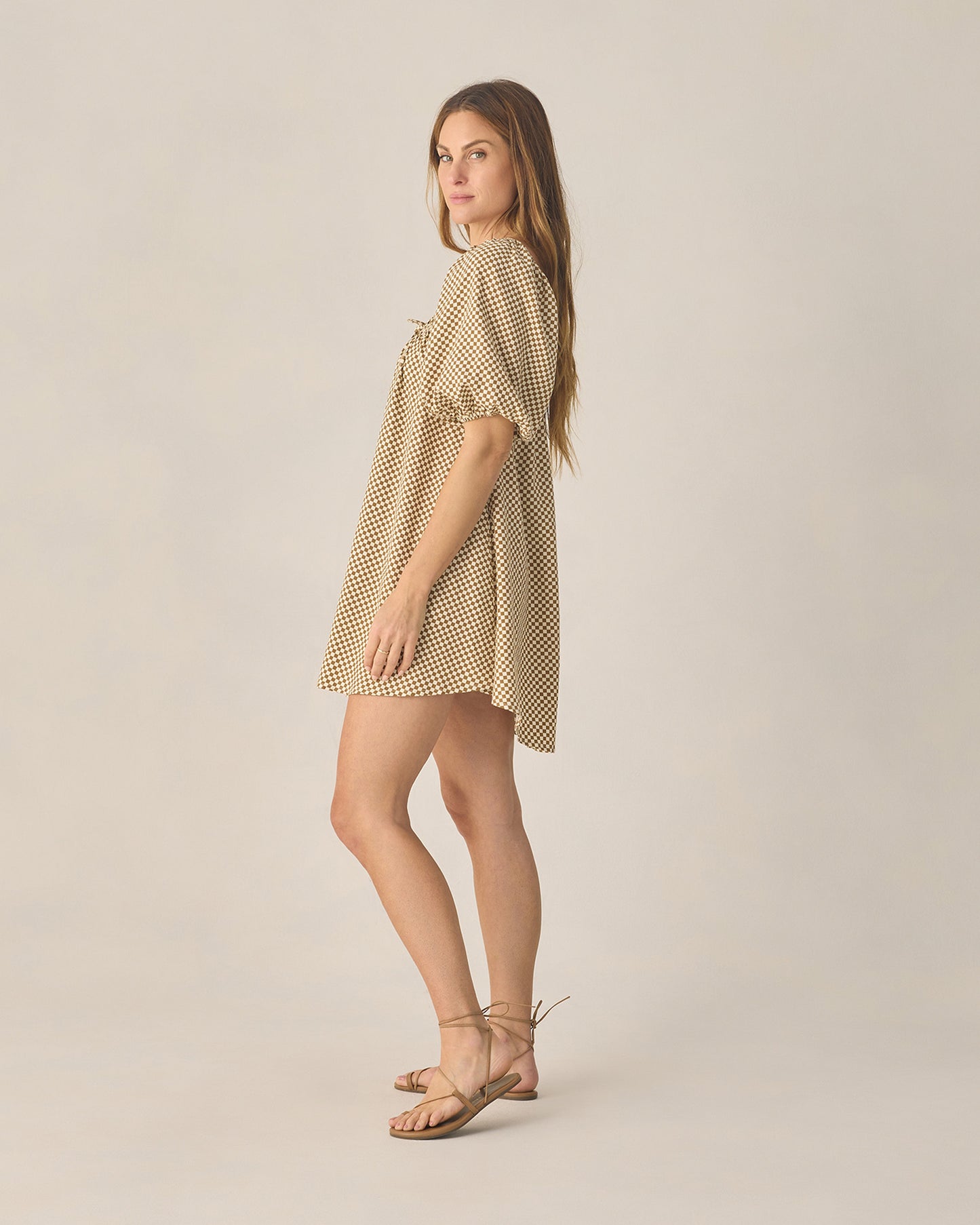 Women's Sabrina Mini Dress Ocre Check - Rylee + Cru | Kids Clothes | Trendy Baby Clothes | Modern Infant Outfits |