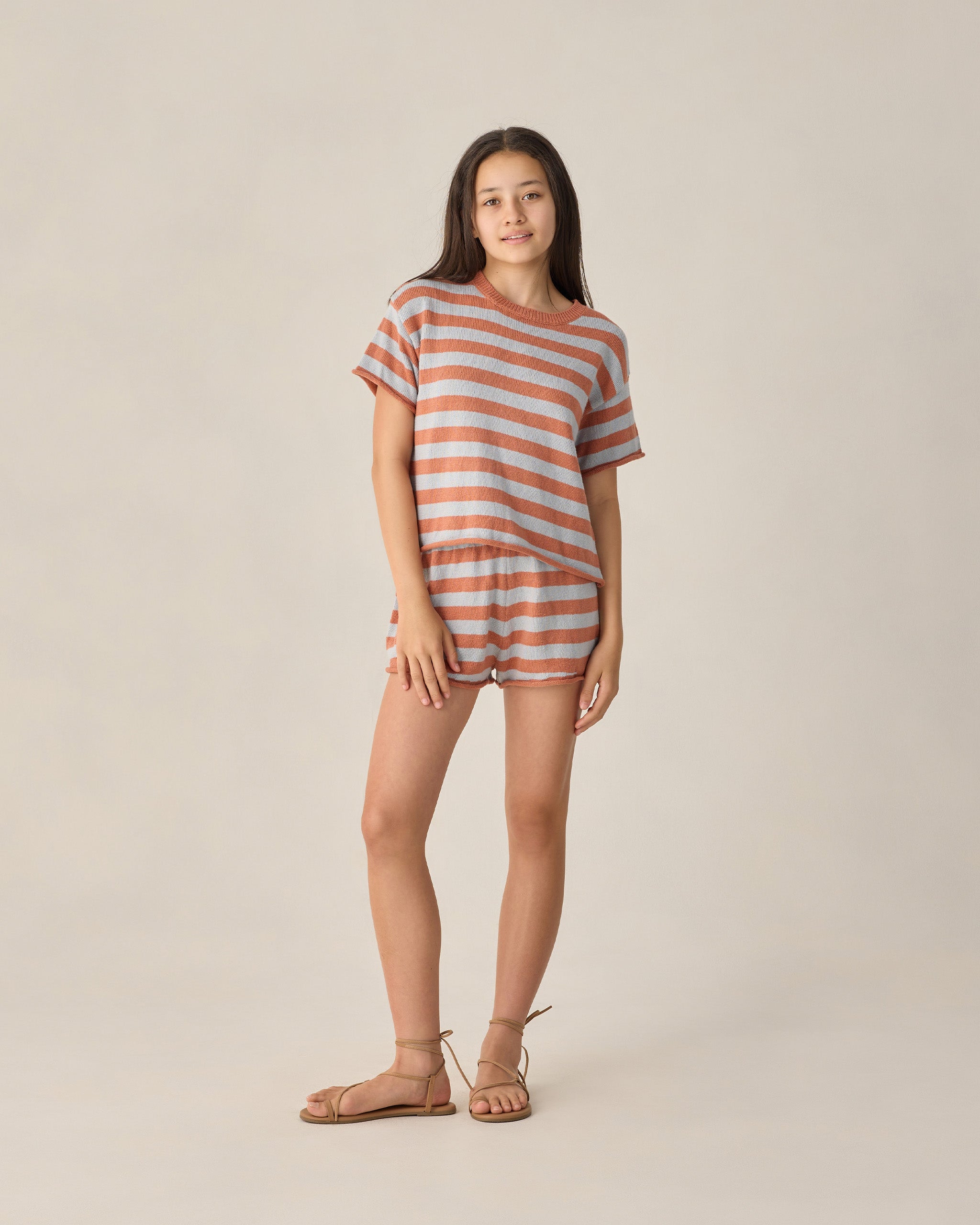 Teen Summer Knit Set Poppy + Light Blue Stripe - Rylee + Cru | Kids Clothes | Trendy Baby Clothes | Modern Infant Outfits |