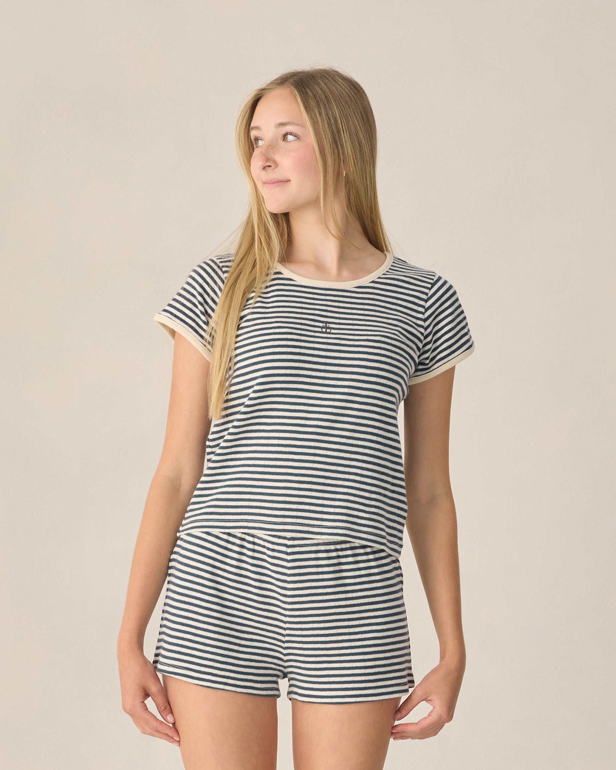 Teen Pointelle Shorts Navy Stripe - Rylee + Cru | Kids Clothes | Trendy Baby Clothes | Modern Infant Outfits |