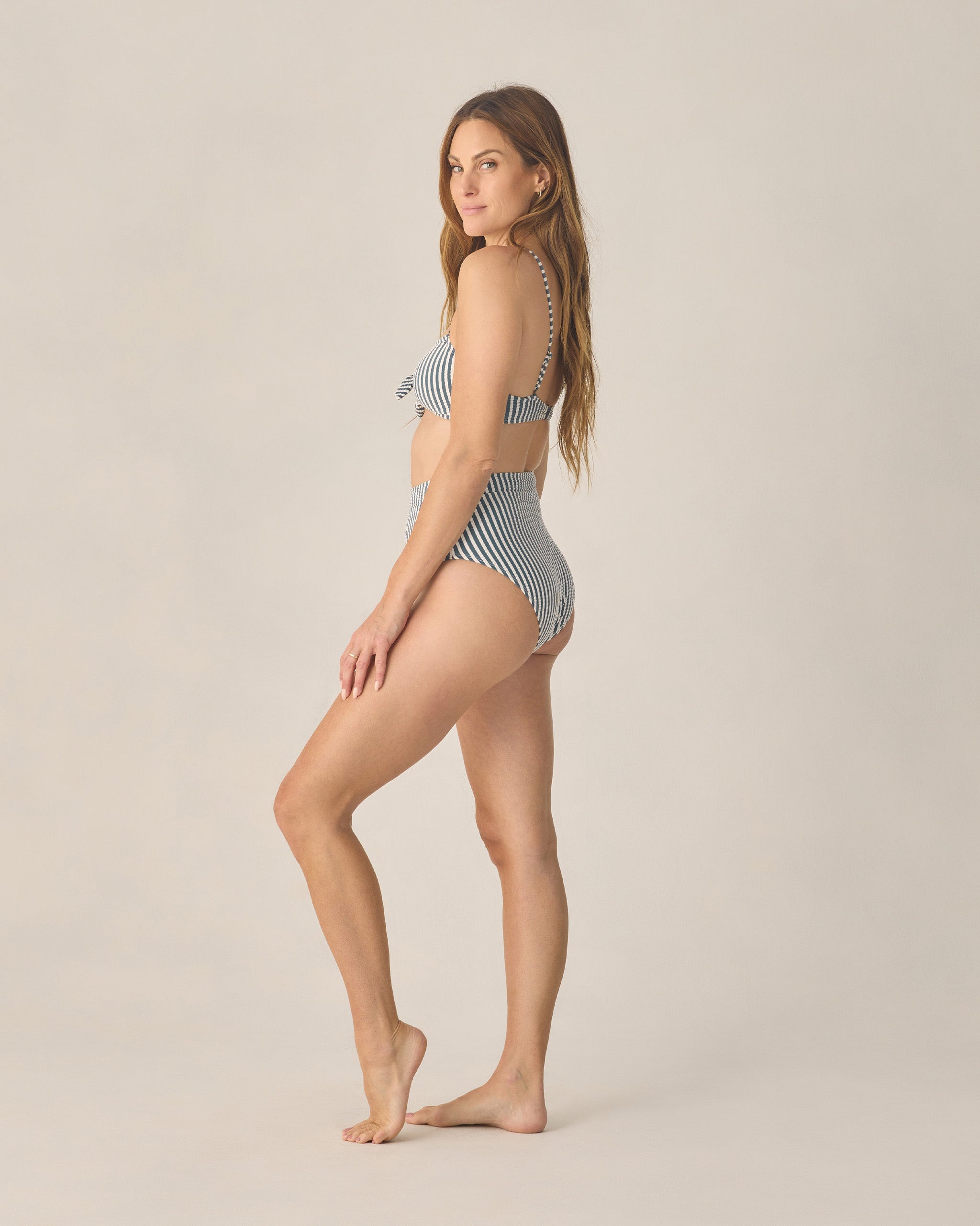 Women's High Waisted Bikini Bottom Navy Stripe - Rylee + Cru | Kids Clothes | Trendy Baby Clothes | Modern Infant Outfits |