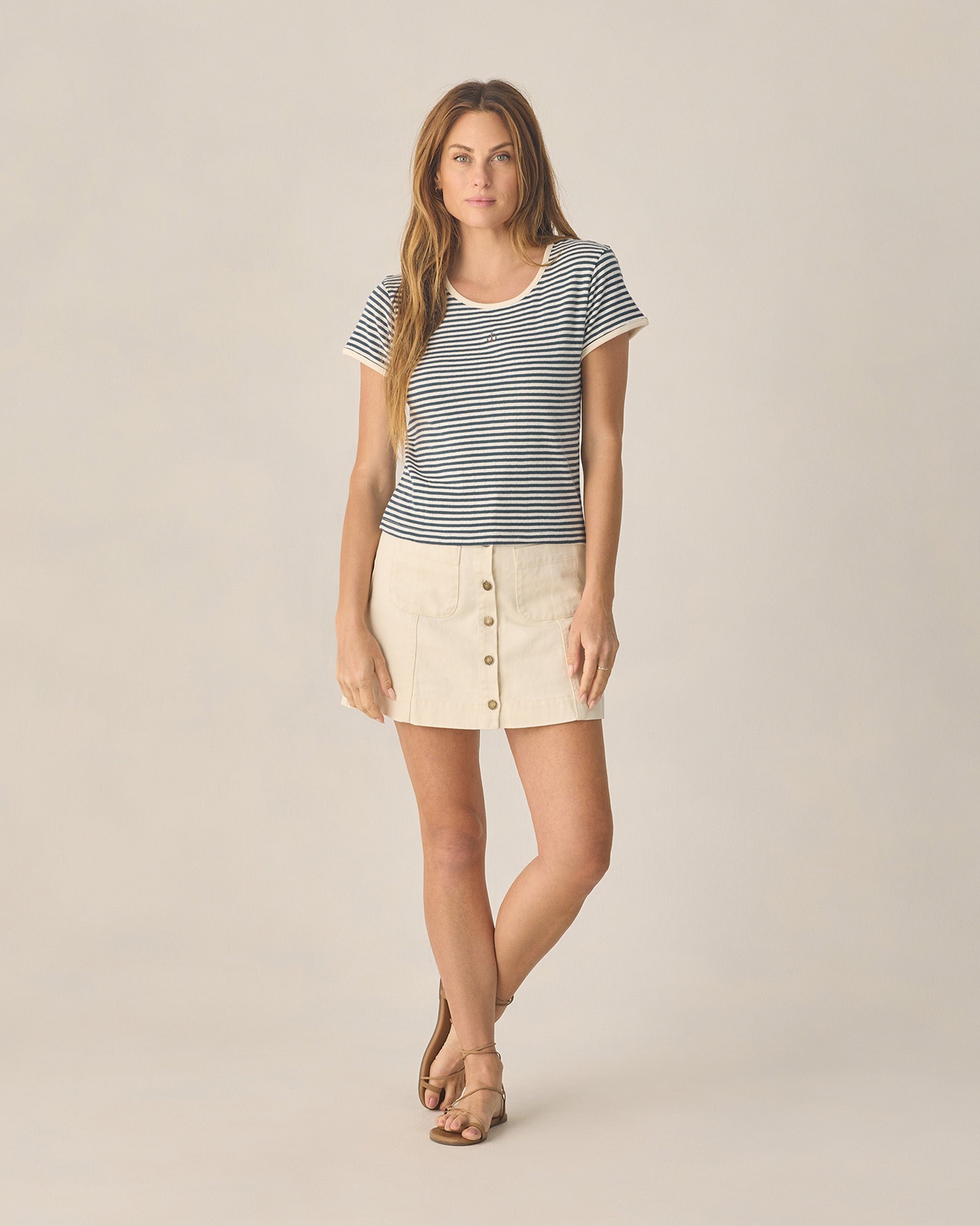 Women's Pointelle Tee Navy Stripe - Rylee + Cru | Kids Clothes | Trendy Baby Clothes | Modern Infant Outfits |