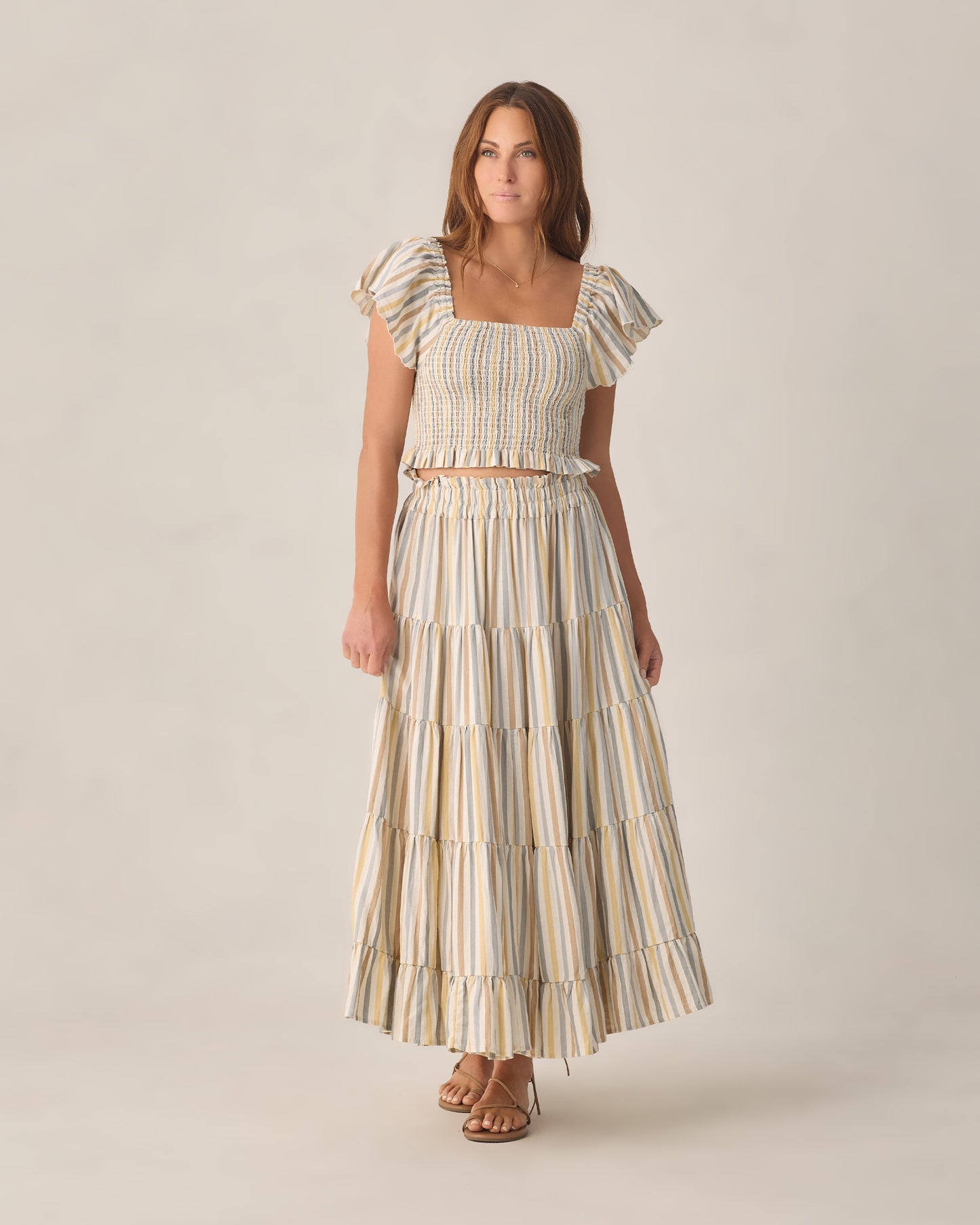 Women's Ruffle Tiered Maxi Skirt Valencia Stripe - Rylee + Cru | Kids Clothes | Trendy Baby Clothes | Modern Infant Outfits |