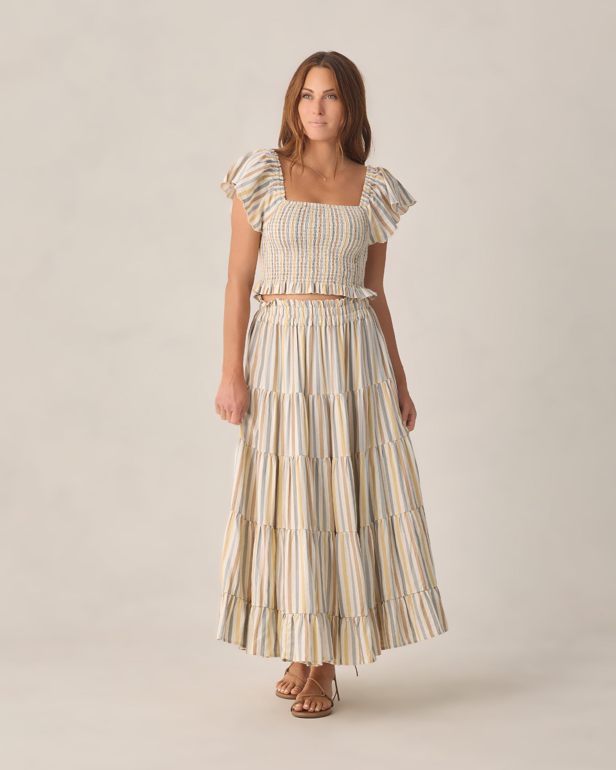 Women's Ruffle Tiered Maxi Skirt Valencia Stripe - Rylee + Cru | Kids Clothes | Trendy Baby Clothes | Modern Infant Outfits |