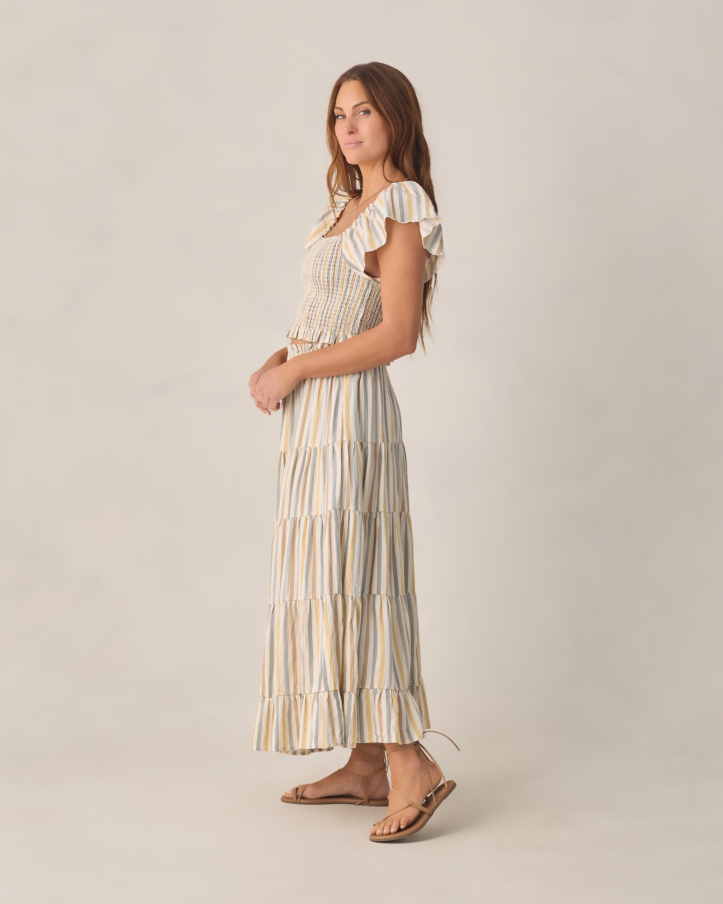 Women's Ruffle Tiered Maxi Skirt Valencia Stripe - Rylee + Cru | Kids Clothes | Trendy Baby Clothes | Modern Infant Outfits |