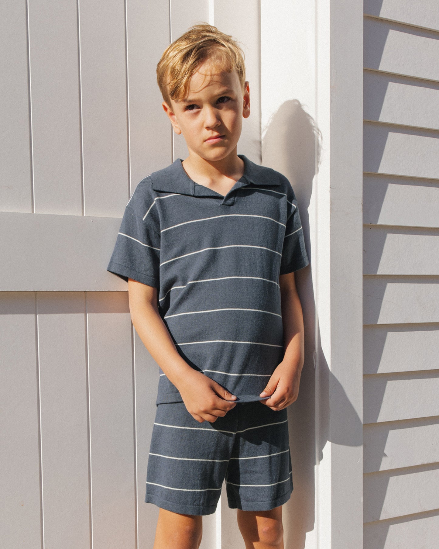 Chandler Knit Short Navy Stripe - Rylee + Cru | Kids Clothes | Trendy Baby Clothes | Modern Infant Outfits |