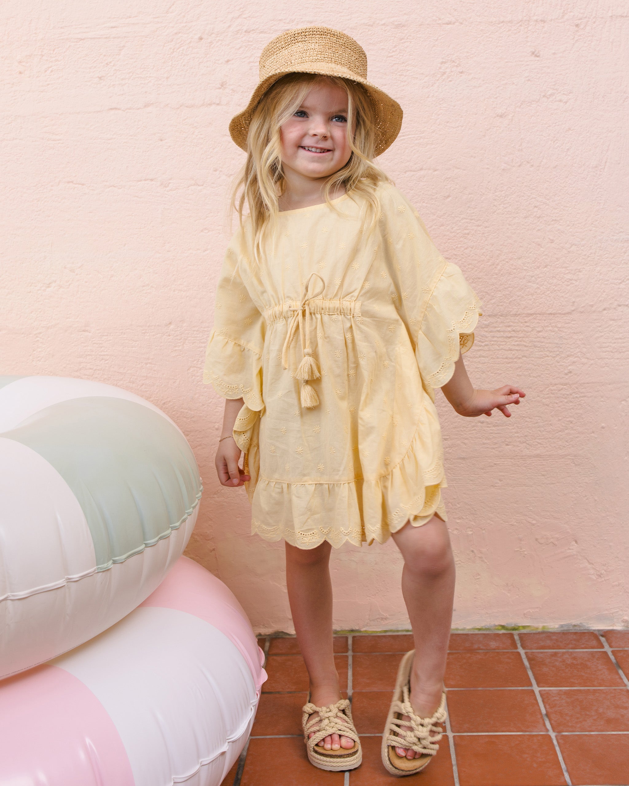 Kaftan Cover Up Lemon - Rylee + Cru | Kids Clothes | Trendy Baby Clothes | Modern Infant Outfits |