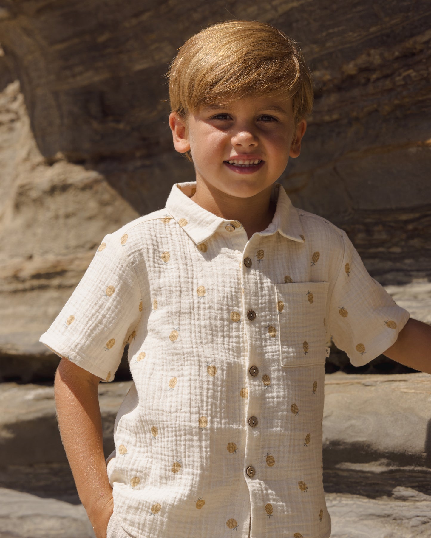 Collared Short Sleeve Shirt Pineapple - Rylee + Cru | Kids Clothes | Trendy Baby Clothes | Modern Infant Outfits |
