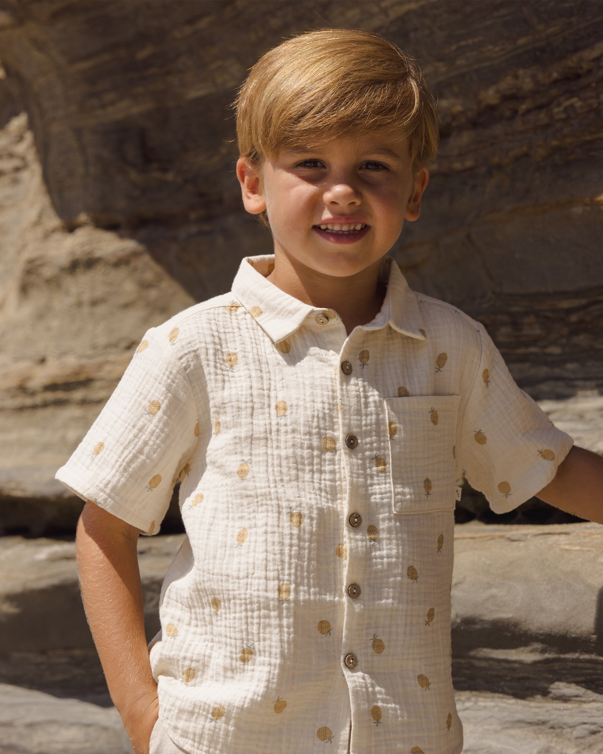 Collared Short Sleeve Shirt Pineapple - Rylee + Cru | Kids Clothes | Trendy Baby Clothes | Modern Infant Outfits |