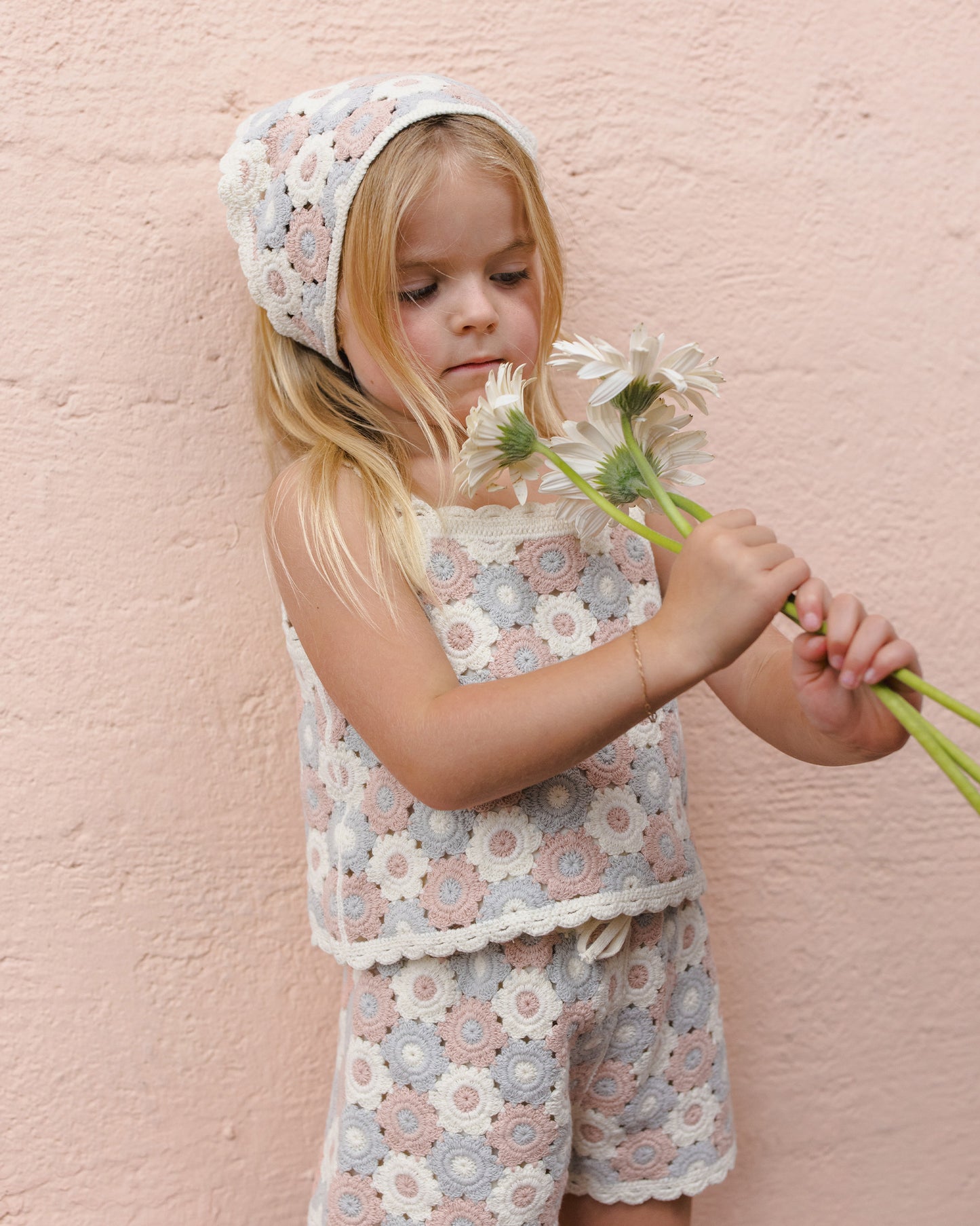 Crochet Scarf Blue, Light Pink, Ivory - Rylee + Cru | Kids Clothes | Trendy Baby Clothes | Modern Infant Outfits |