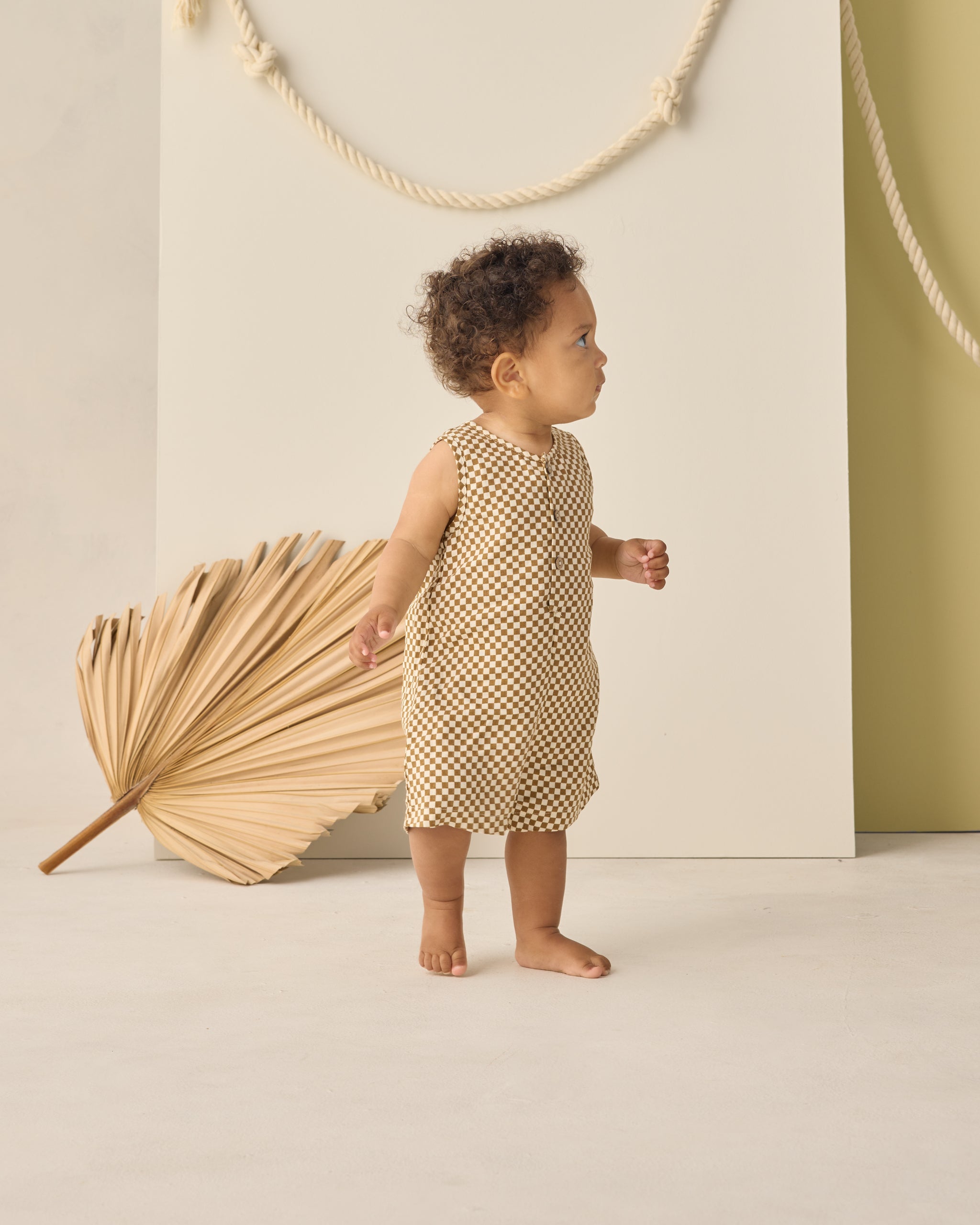 Mavrick Romper Ocre Check - Rylee + Cru | Kids Clothes | Trendy Baby Clothes | Modern Infant Outfits |