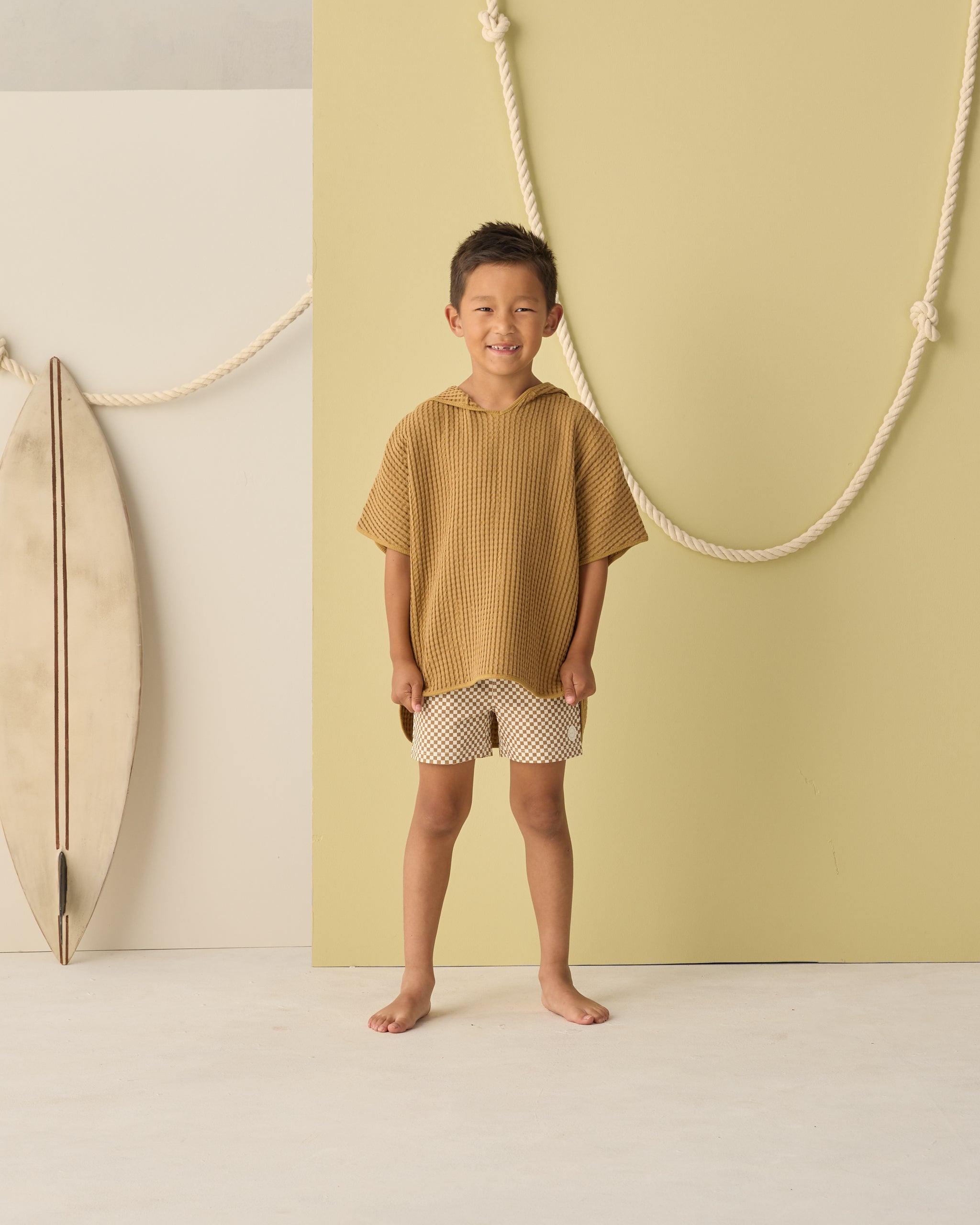 Boardshort Ocre Check - Rylee + Cru | Kids Clothes | Trendy Baby Clothes | Modern Infant Outfits |
