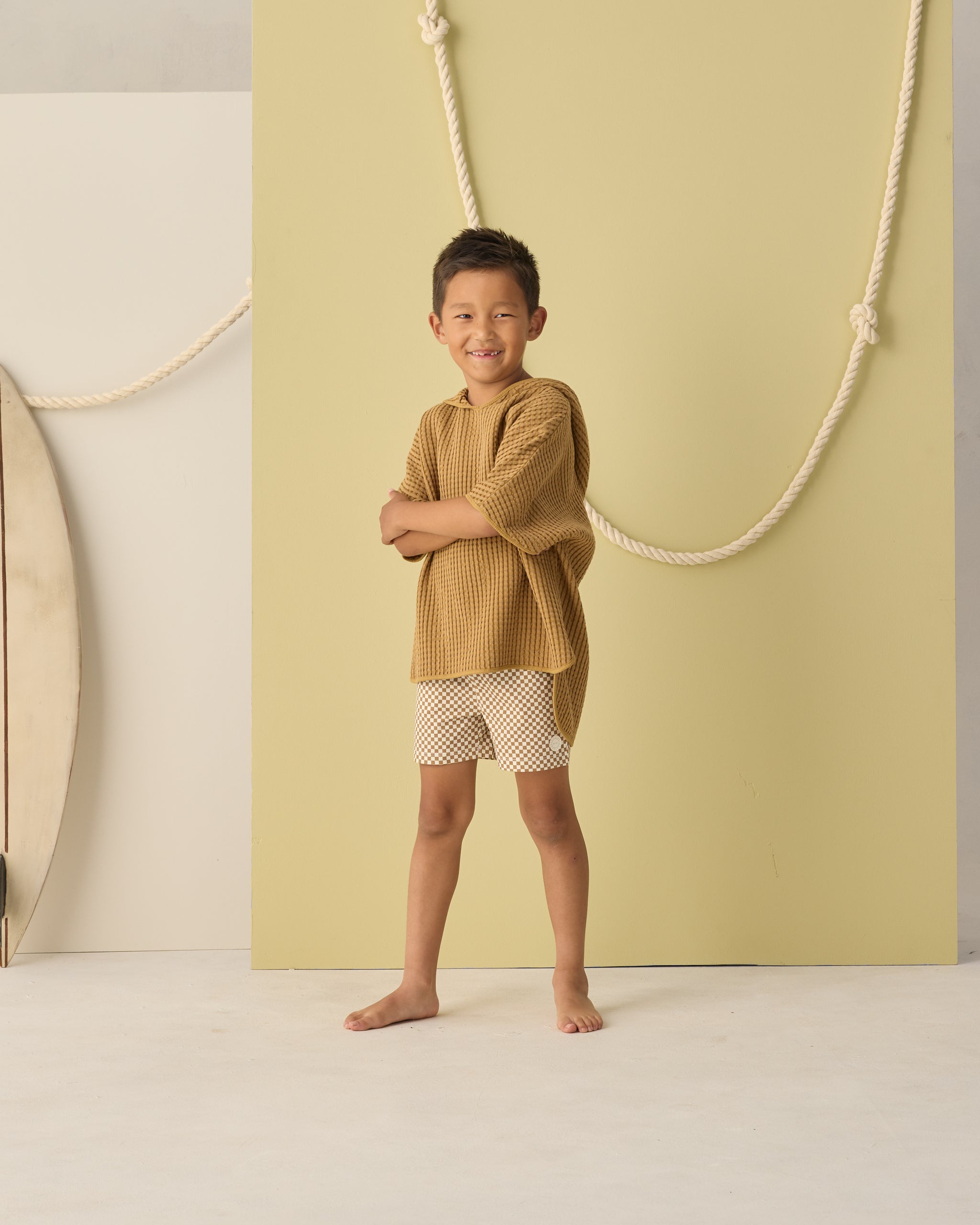Boardshort Ocre Check - Rylee + Cru | Kids Clothes | Trendy Baby Clothes | Modern Infant Outfits |