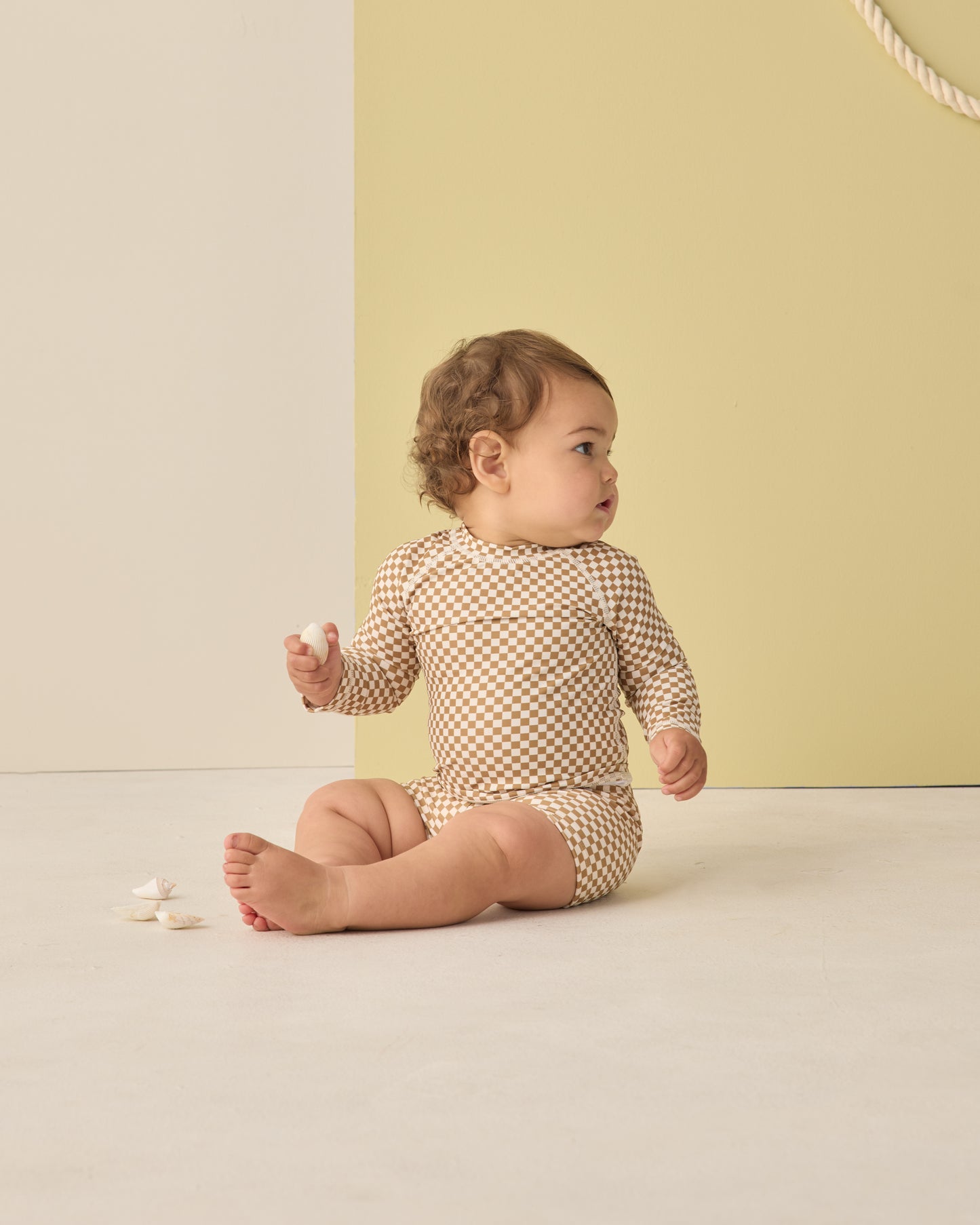 Boys Rashguard Set Ocre Check - Rylee + Cru | Kids Clothes | Trendy Baby Clothes | Modern Infant Outfits |