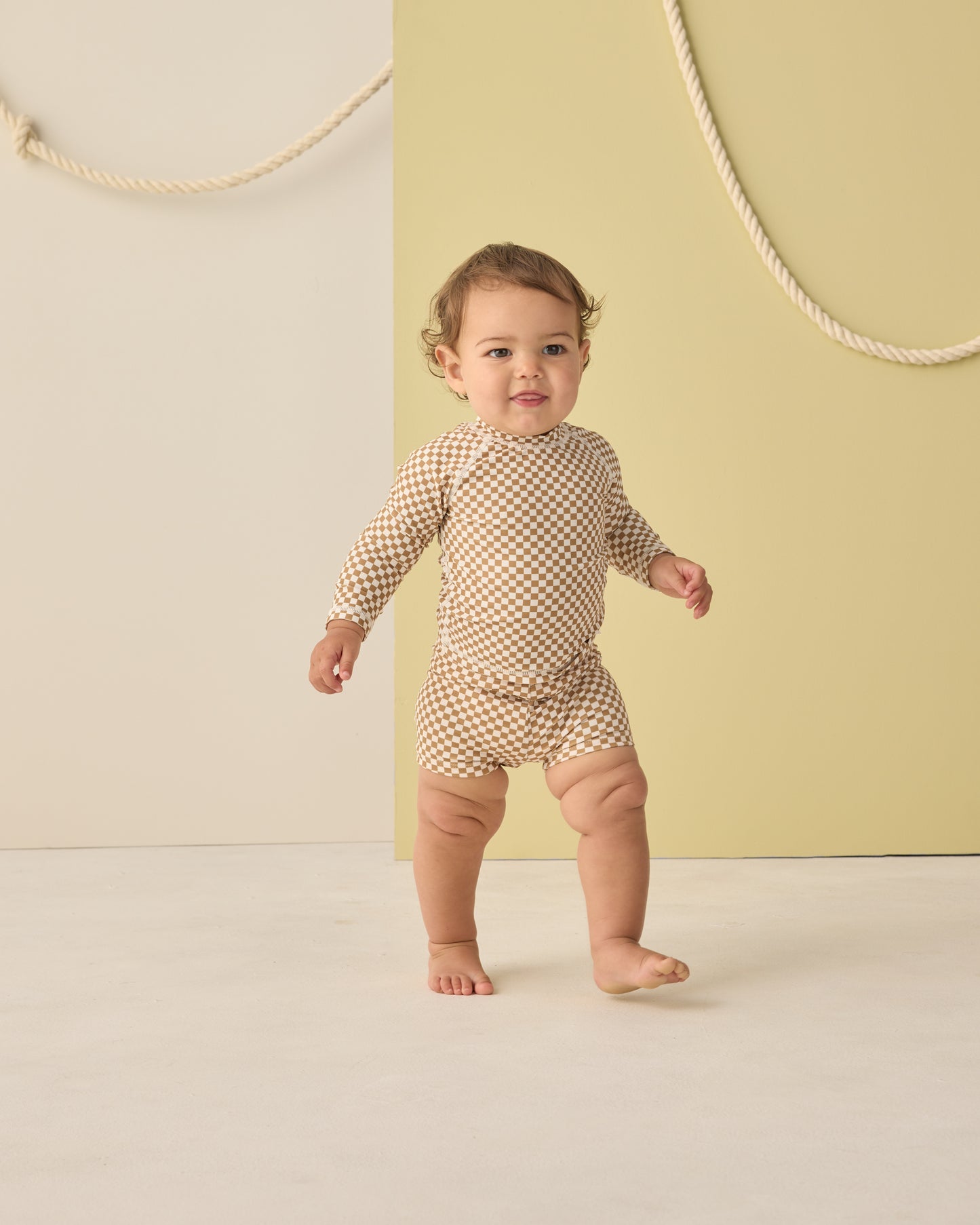 Boys Rashguard Set Ocre Check - Rylee + Cru | Kids Clothes | Trendy Baby Clothes | Modern Infant Outfits |