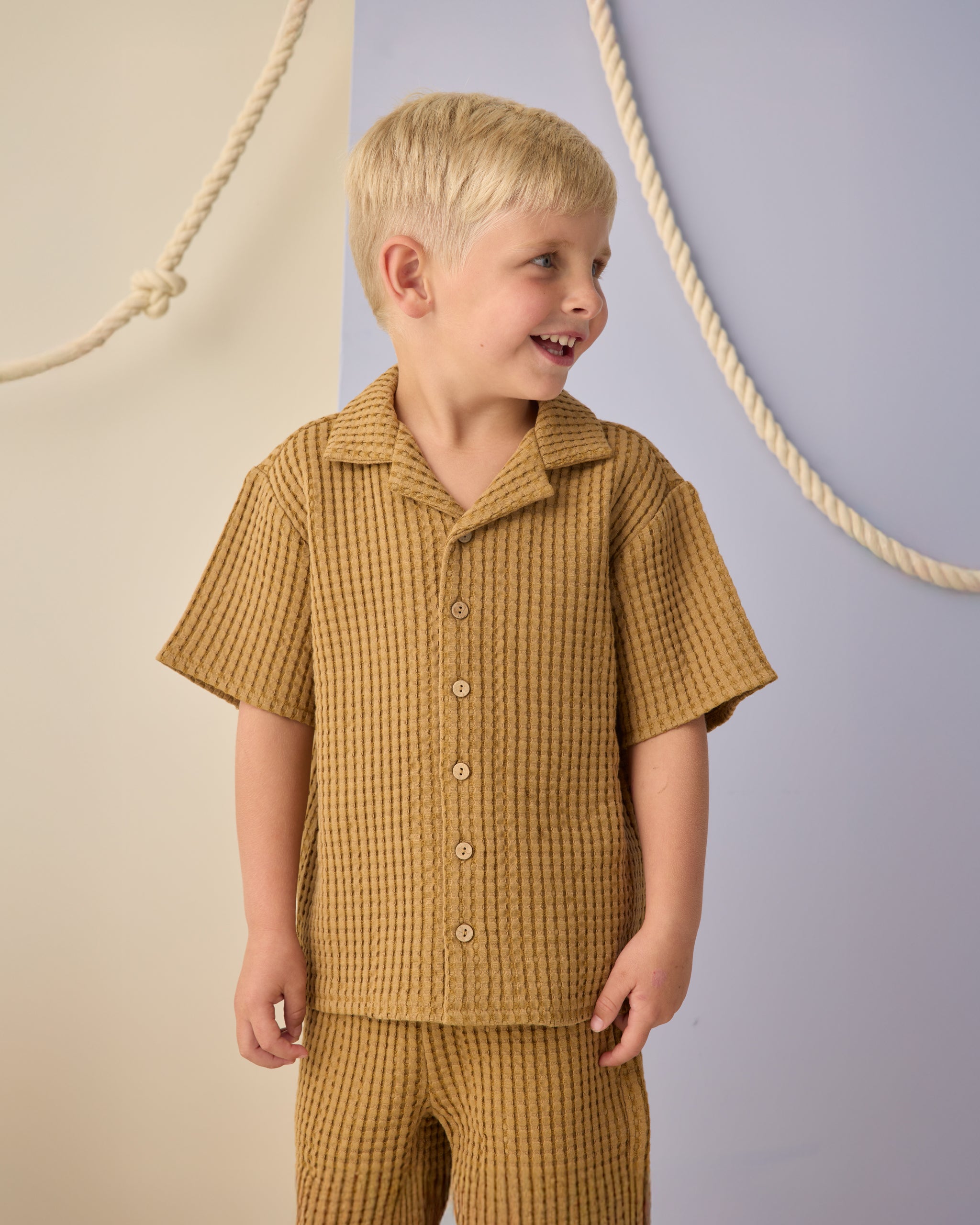 Lapel Collar Shirt Ocre - Rylee + Cru | Kids Clothes | Trendy Baby Clothes | Modern Infant Outfits |