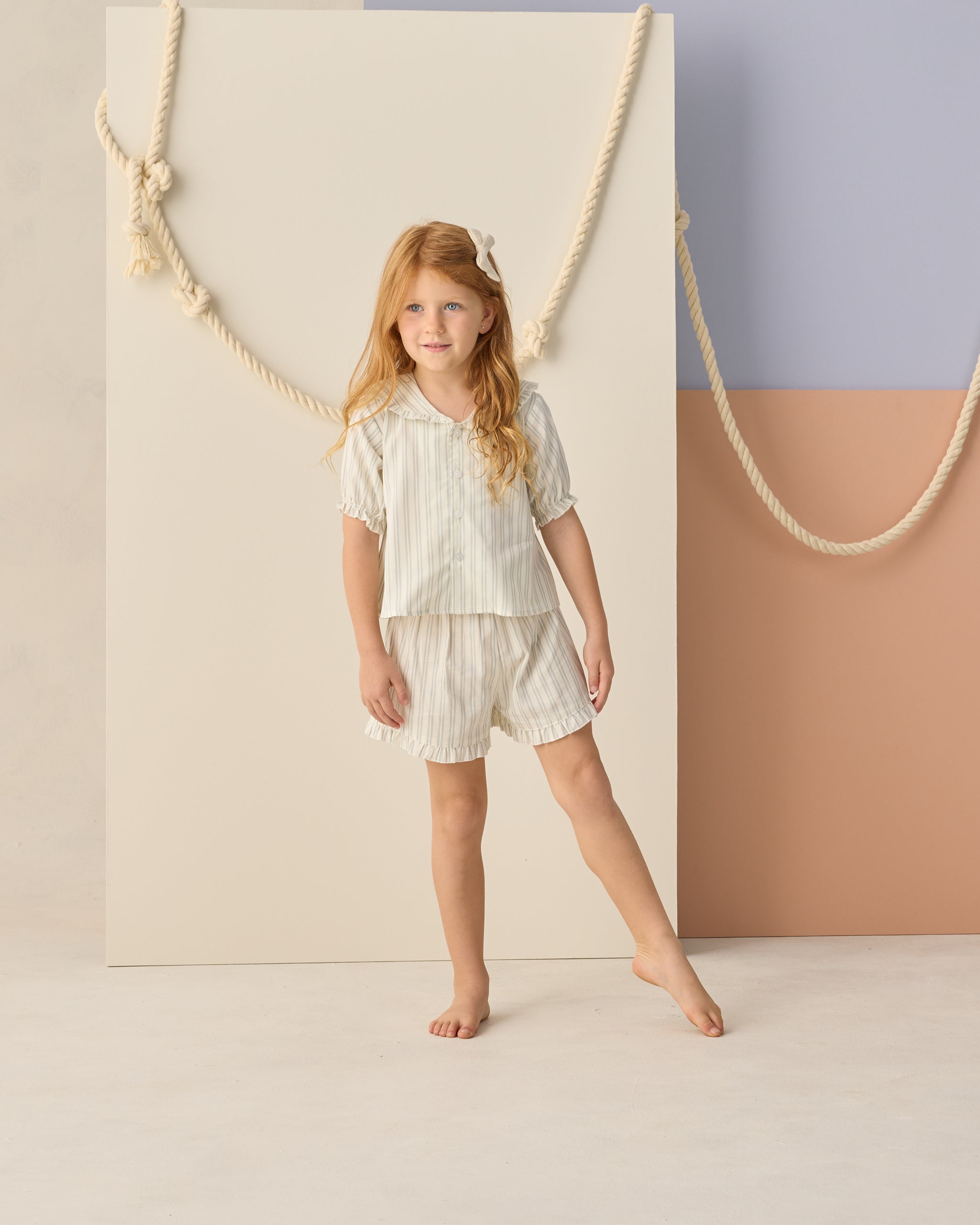 Delilah Pajama Set Seafoam Railroad Stripe - Rylee + Cru | Kids Clothes | Trendy Baby Clothes | Modern Infant Outfits |