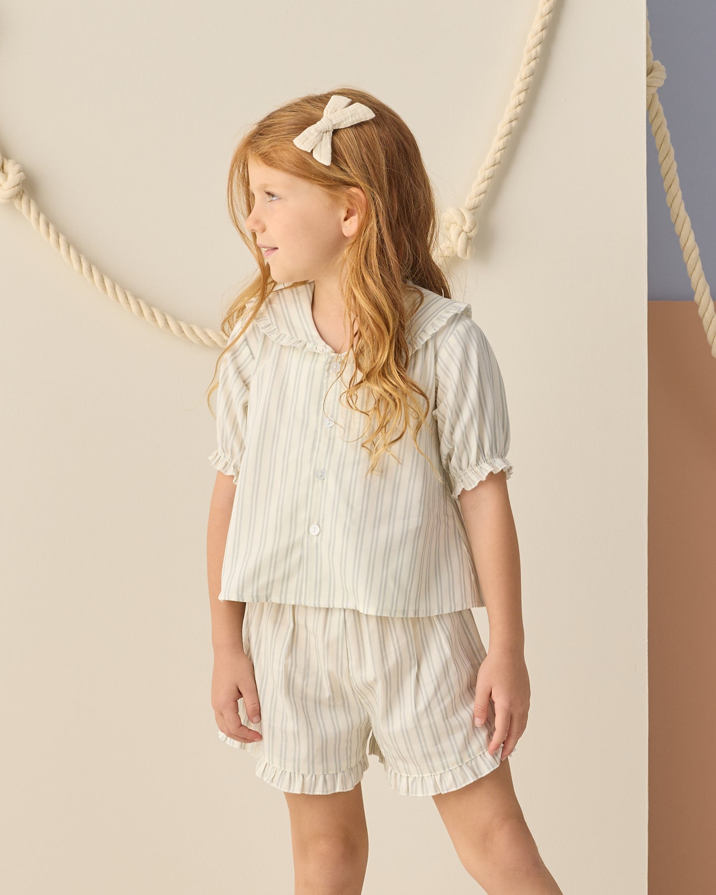 Delilah Pajama Set Seafoam Railroad Stripe - Rylee + Cru | Kids Clothes | Trendy Baby Clothes | Modern Infant Outfits |