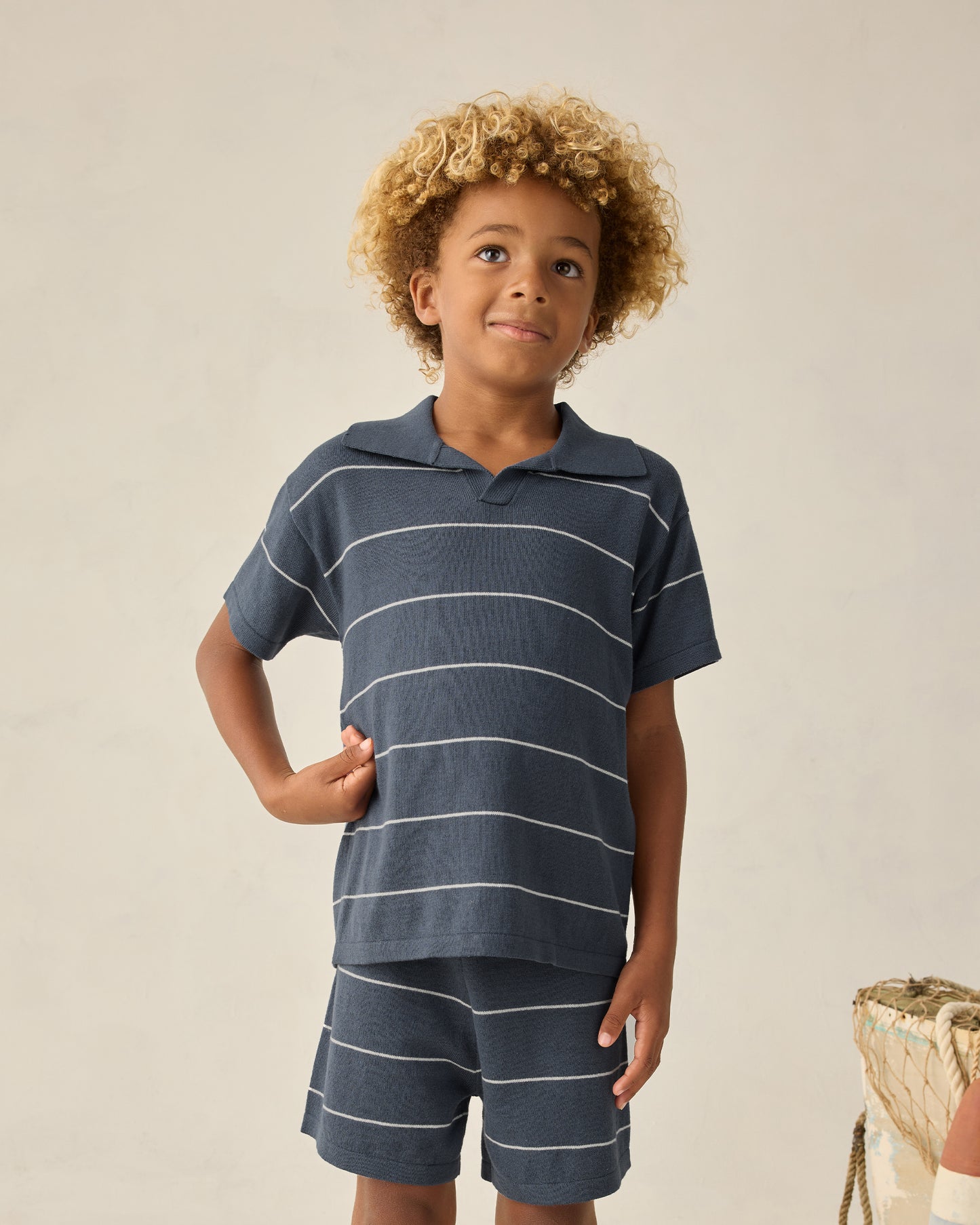 Chandler Knit Polo Navy Stripe - Rylee + Cru | Kids Clothes | Trendy Baby Clothes | Modern Infant Outfits |