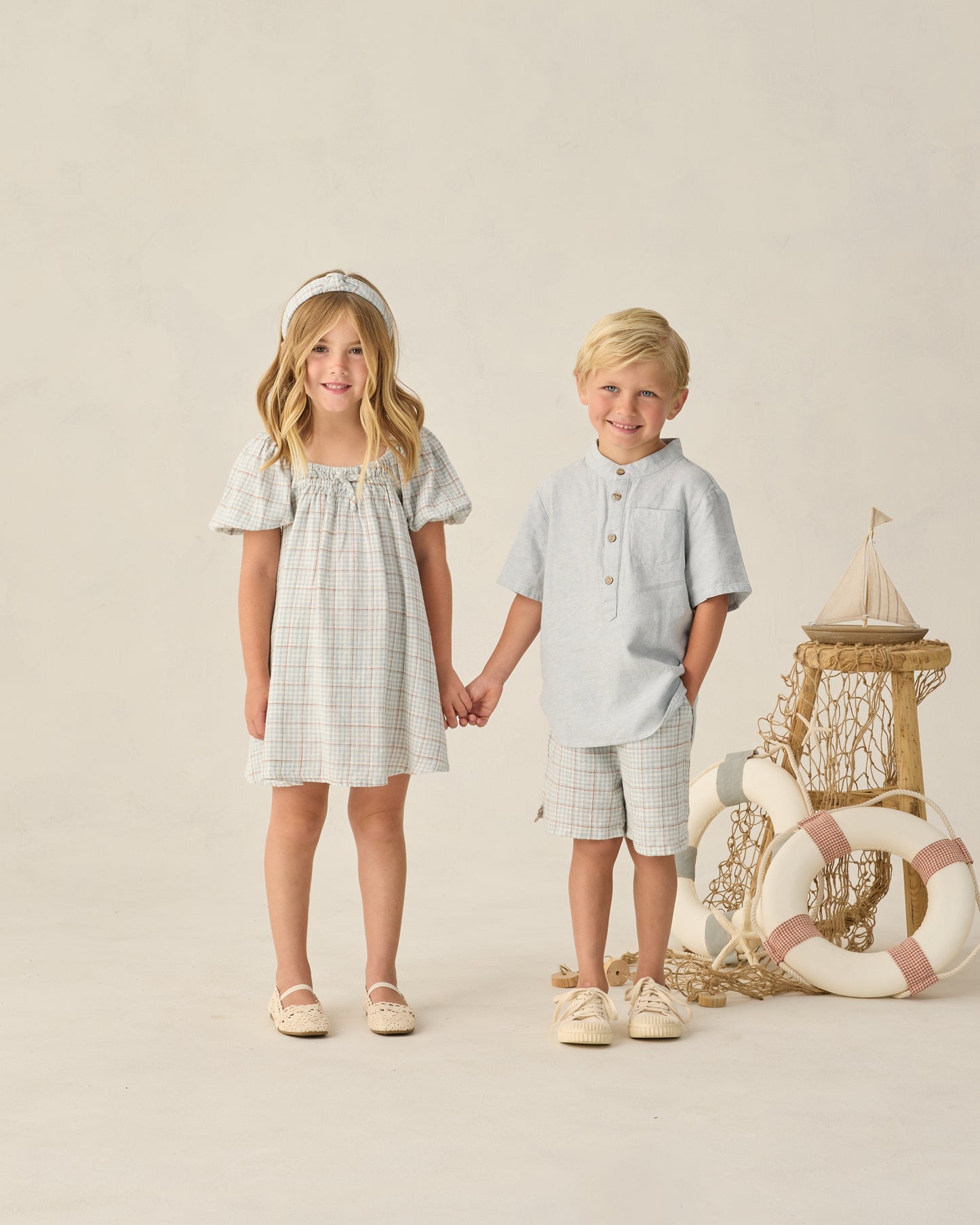 Sabrina Mini Dress Light Blue Plaid - Rylee + Cru | Kids Clothes | Trendy Baby Clothes | Modern Infant Outfits |
