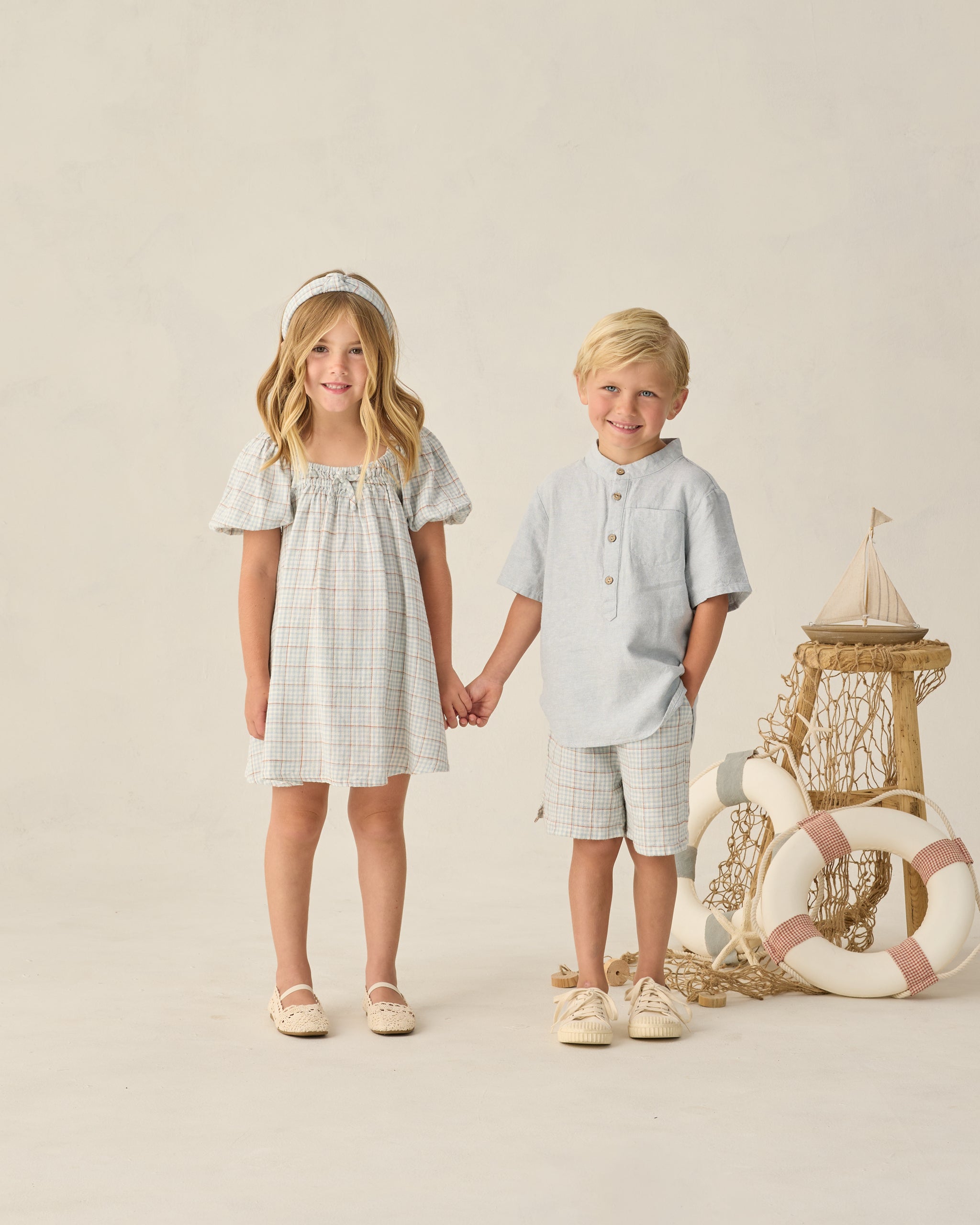 Sabrina Mini Dress Light Blue Plaid - Rylee + Cru | Kids Clothes | Trendy Baby Clothes | Modern Infant Outfits |