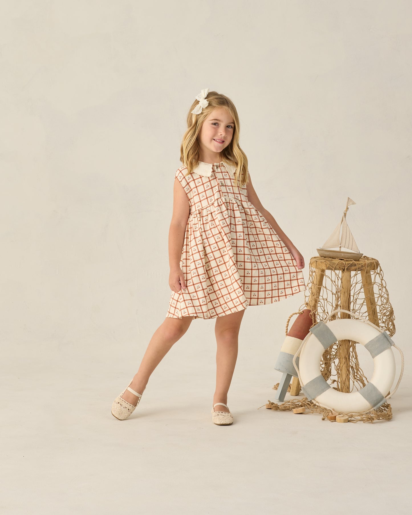 Collared Babydoll Dress Cherry Check - Rylee + Cru | Kids Clothes | Trendy Baby Clothes | Modern Infant Outfits |