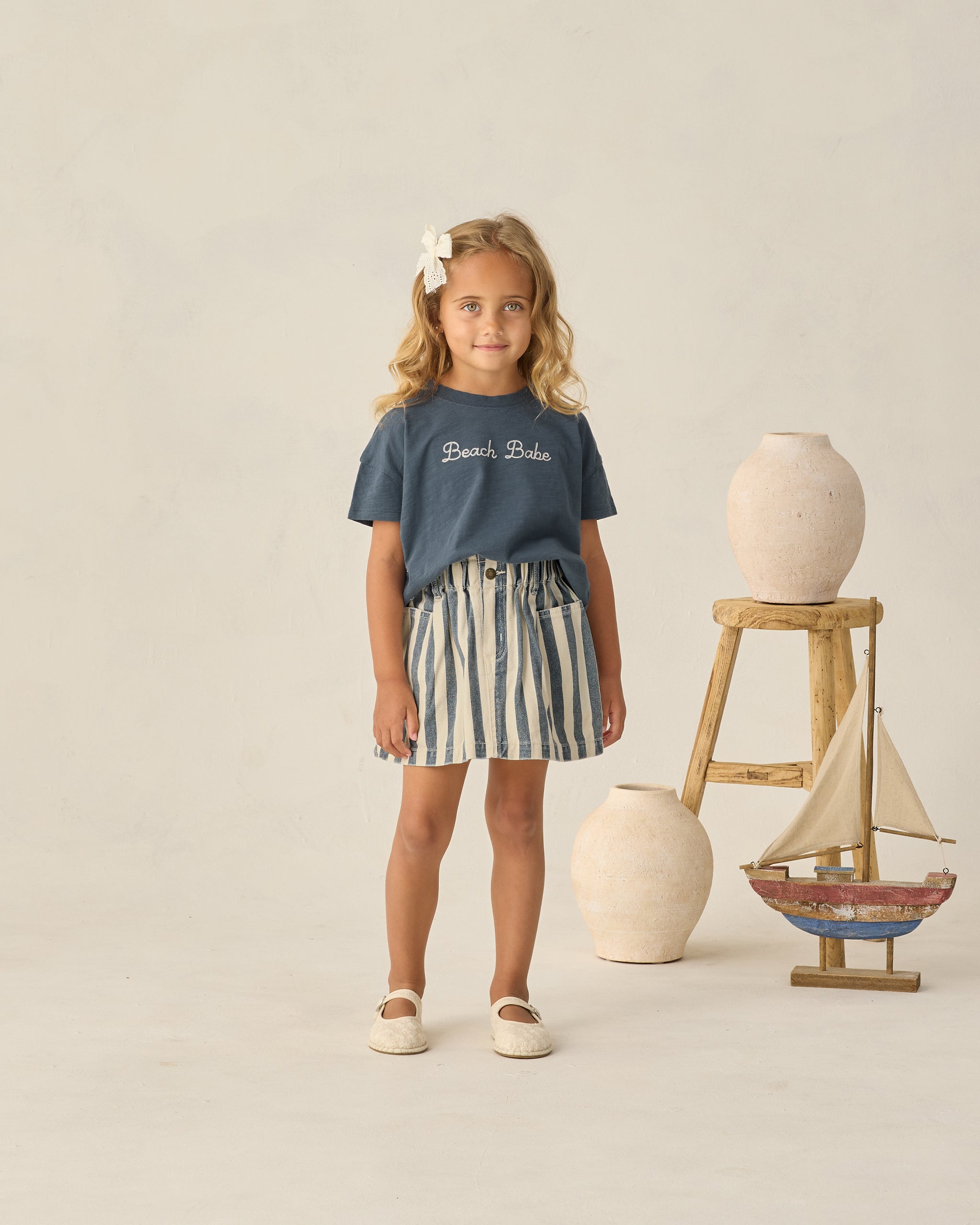 Denim Mini Skirt Navy Stripe - Rylee + Cru | Kids Clothes | Trendy Baby Clothes | Modern Infant Outfits |